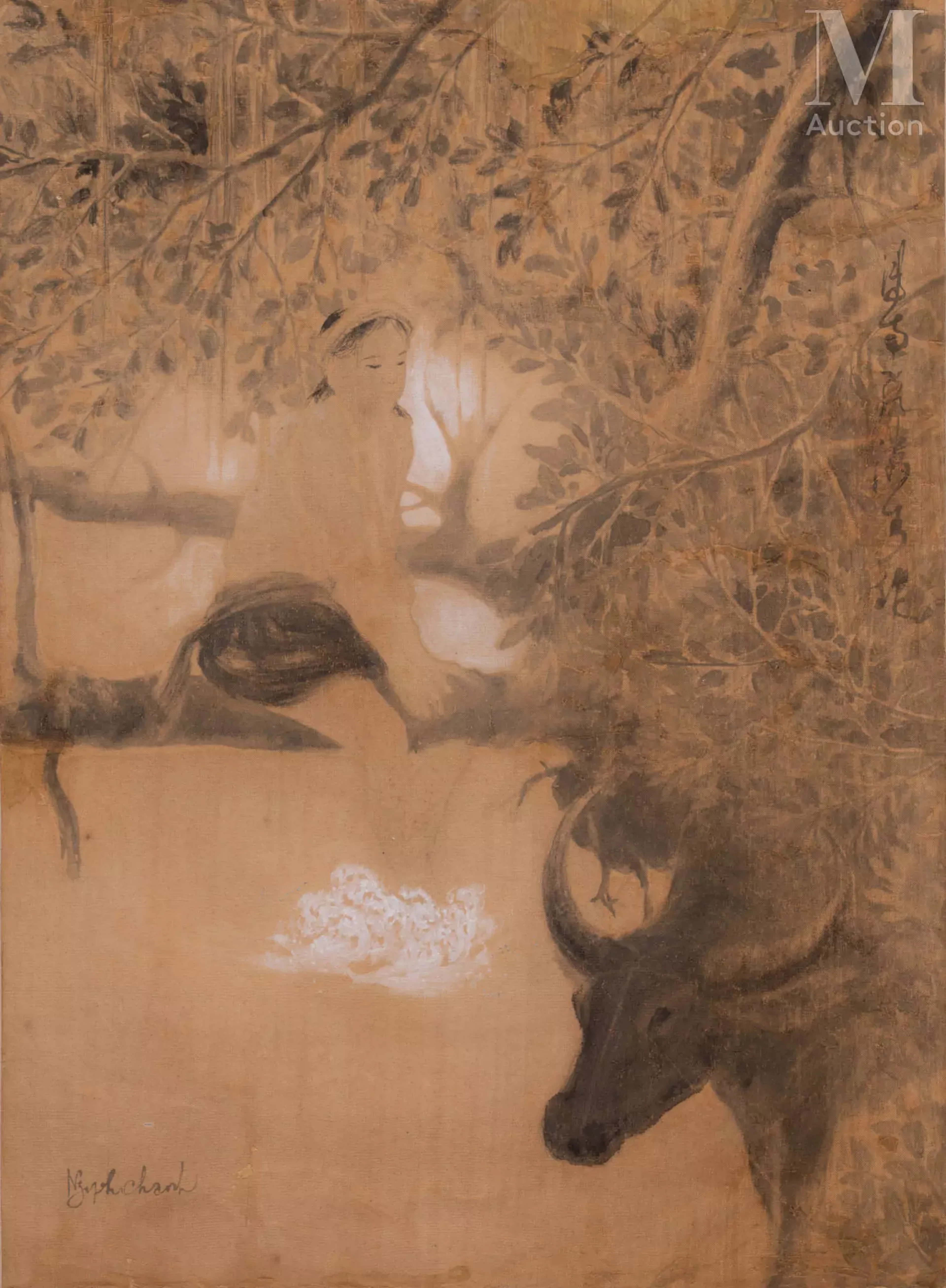 Ⓗ NGUYEN PHAN CHANH (1892 - 1984) "Jeune gardienne de buffles", 1938