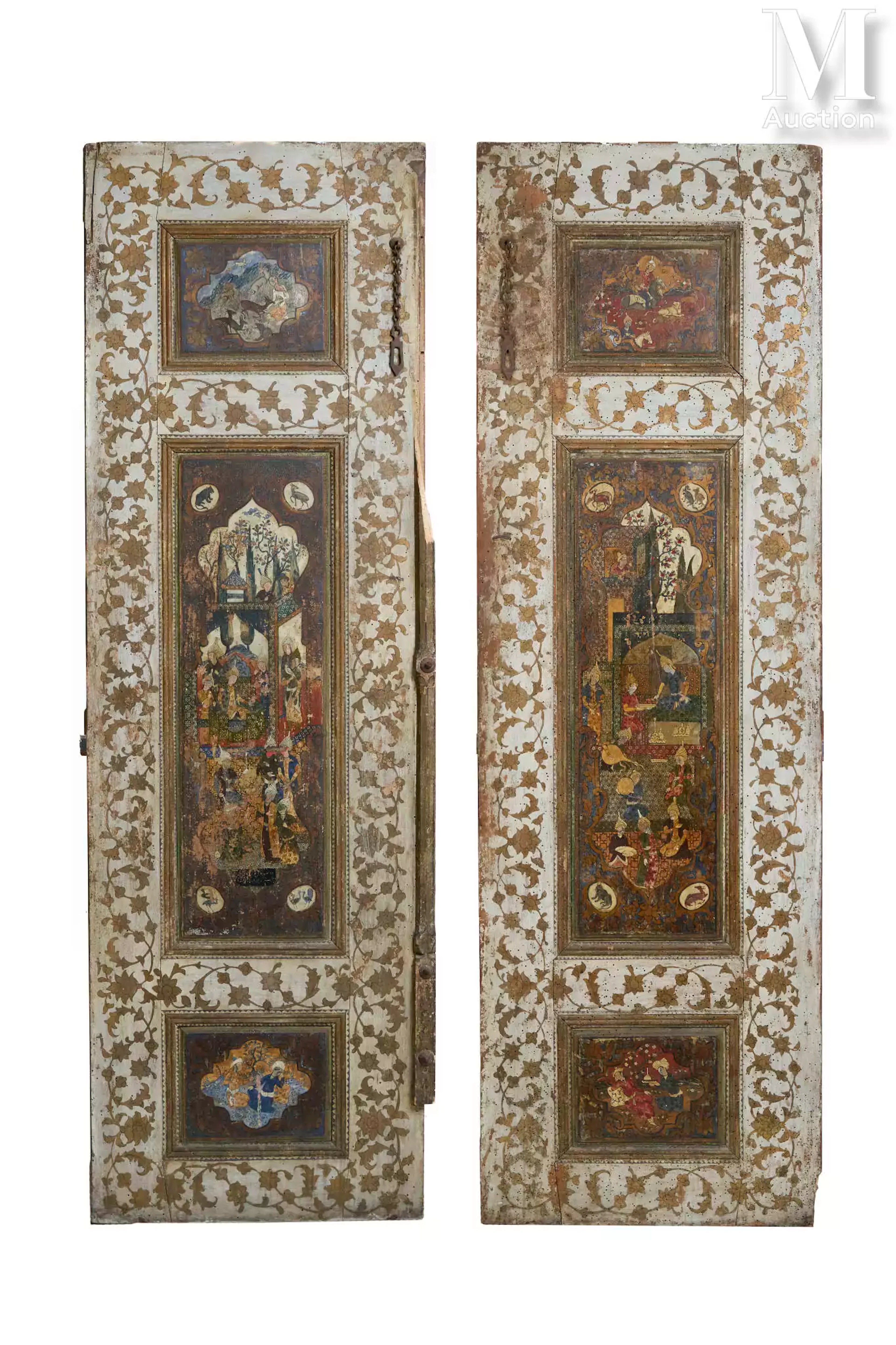 Paire de portes rectangulaires de sstyle safavide Iran, dynastie Qajar