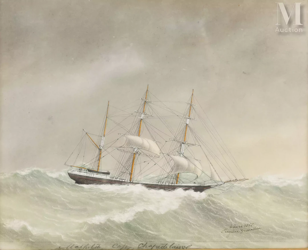 Eugène GRANDIN (1833-1919), peintre officiel de la Marine Le trois-mats