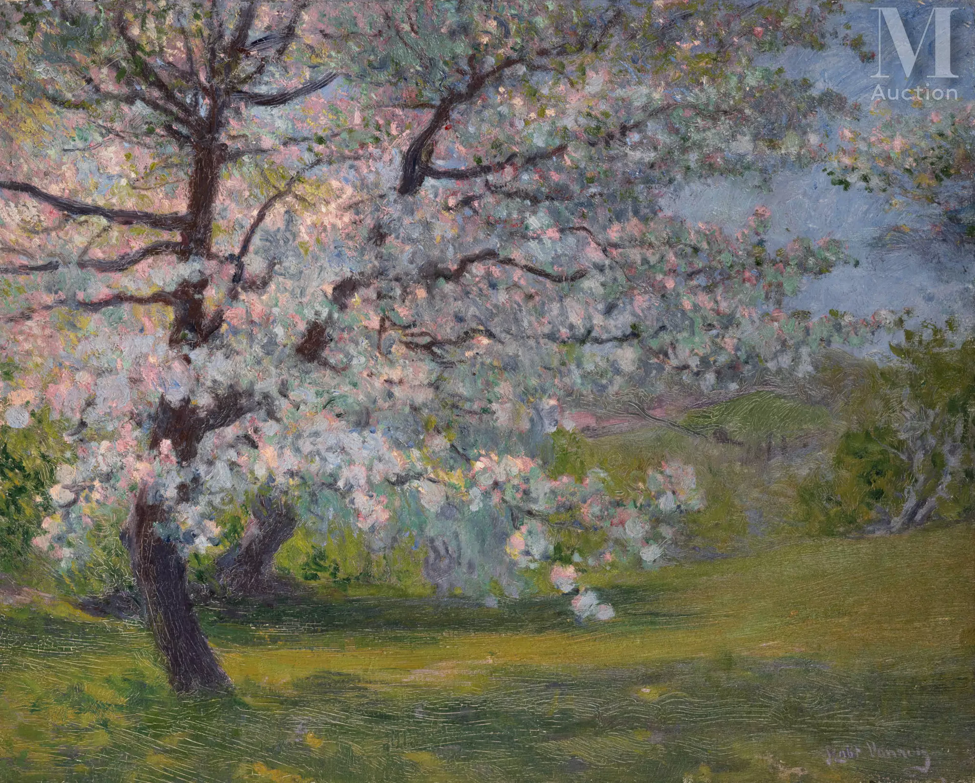 Robert VONNOH (Hartford 1858 - Nice 1933) Le cerisier en fleurs