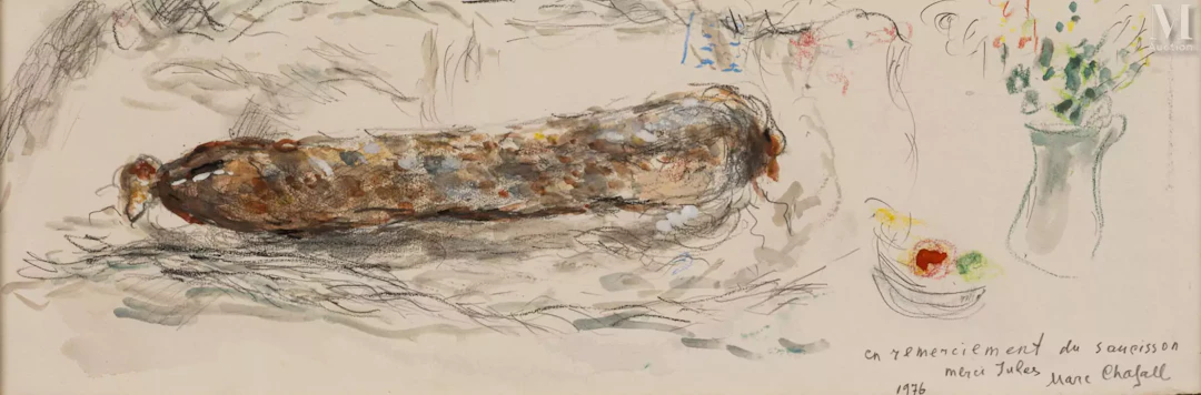 Marc CHAGALL (Vitebsk 1887 - Saint-Paul-de-Vence 1985) Merci pour le saucisson