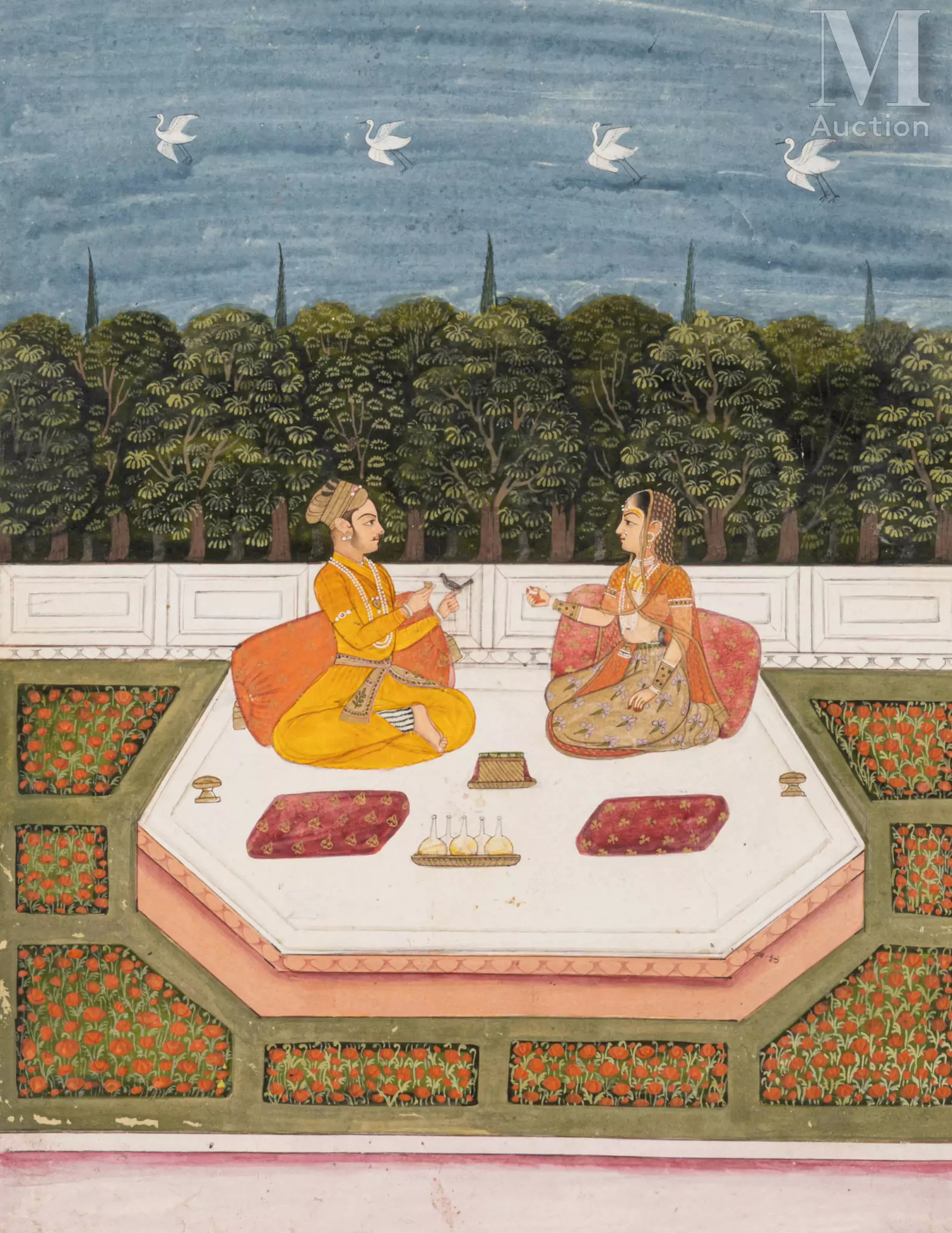 Prince et princesse sur une terrasse de jardin Inde du Nord, Rajasthan