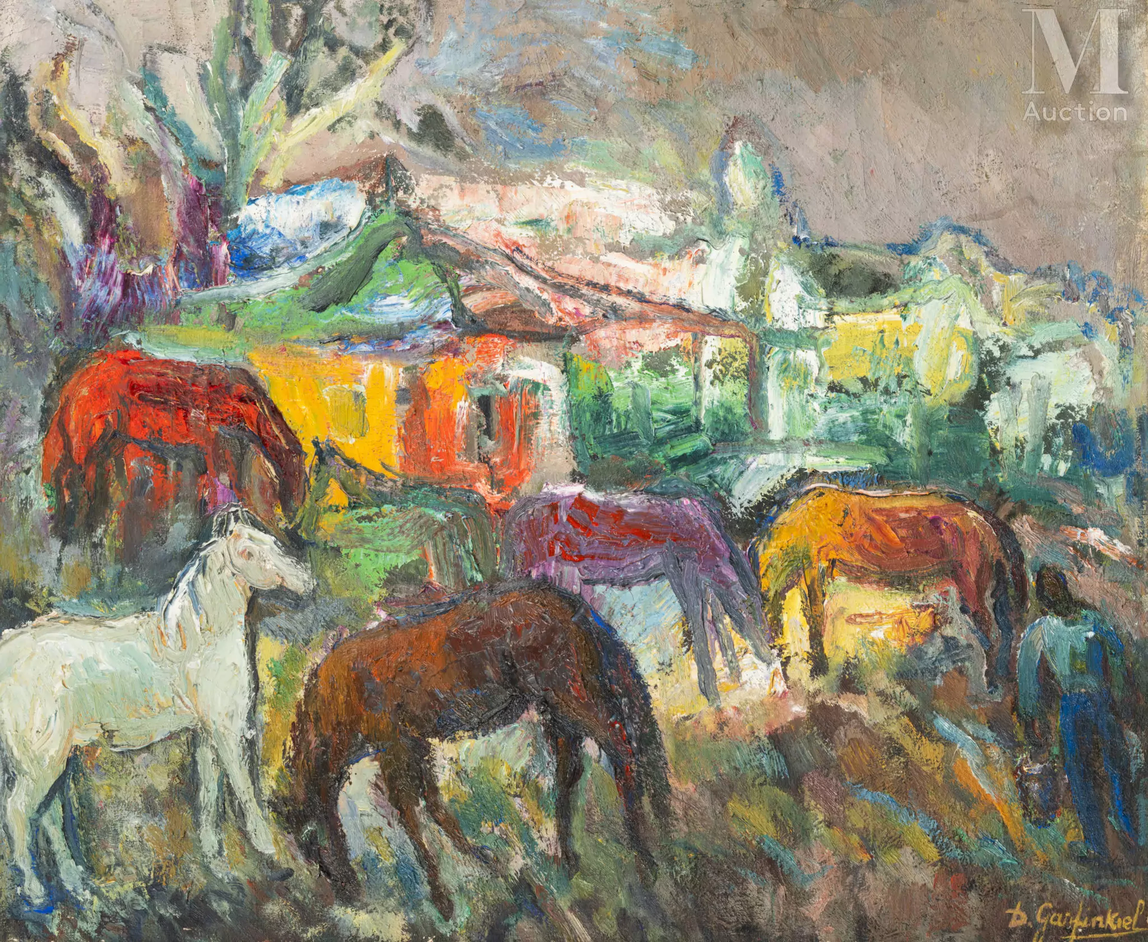 David GARFINKIEL (Radom 1902 - Paris 1970) Chevaux de Camargue