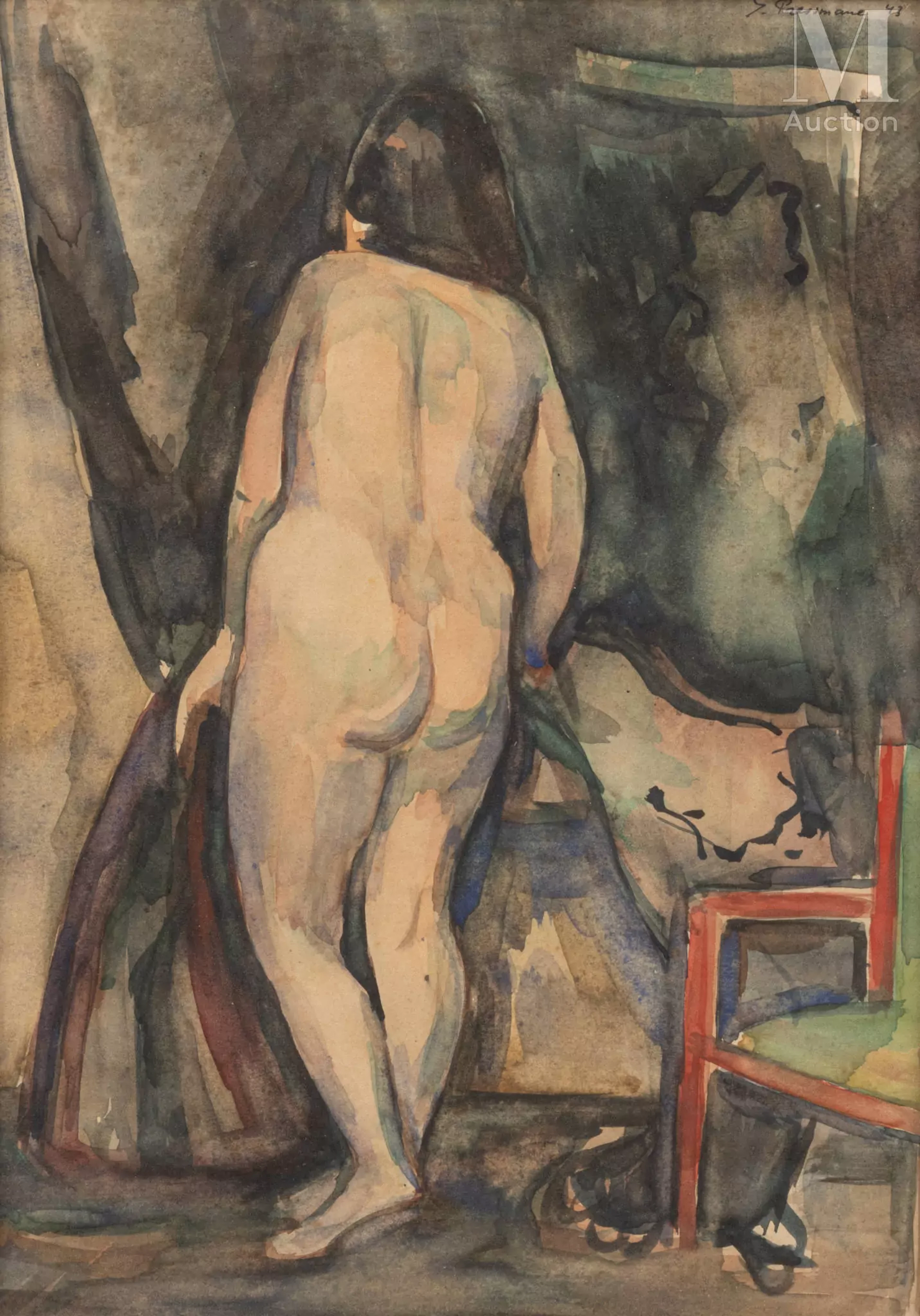 Joseph PRESSMANE (Berestegku 1904-France 1967) Nu de dos dans l'atelier