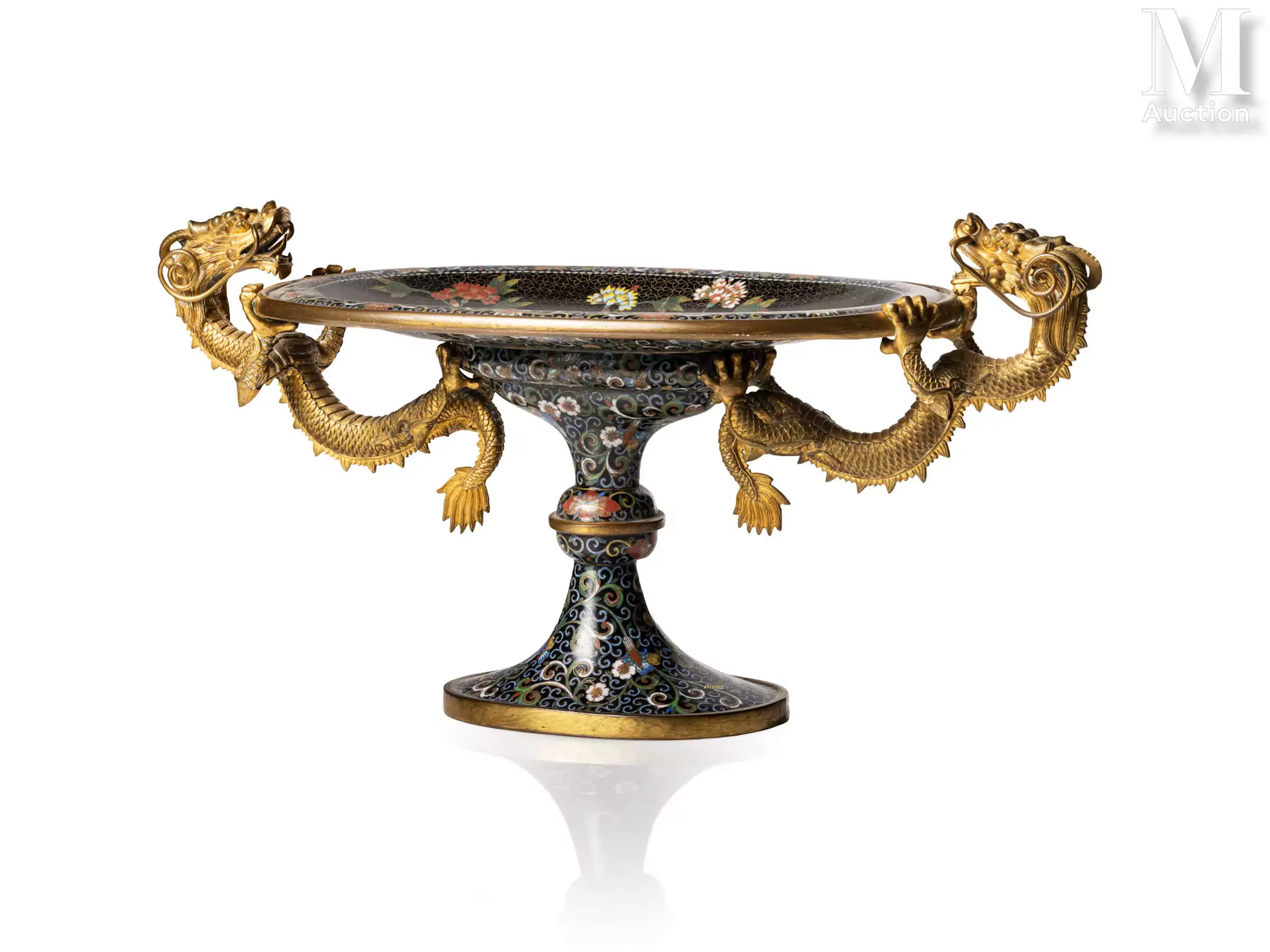 CHINE, Vers 1900 Coupe sur pied en bronze et émaux cloisonnés