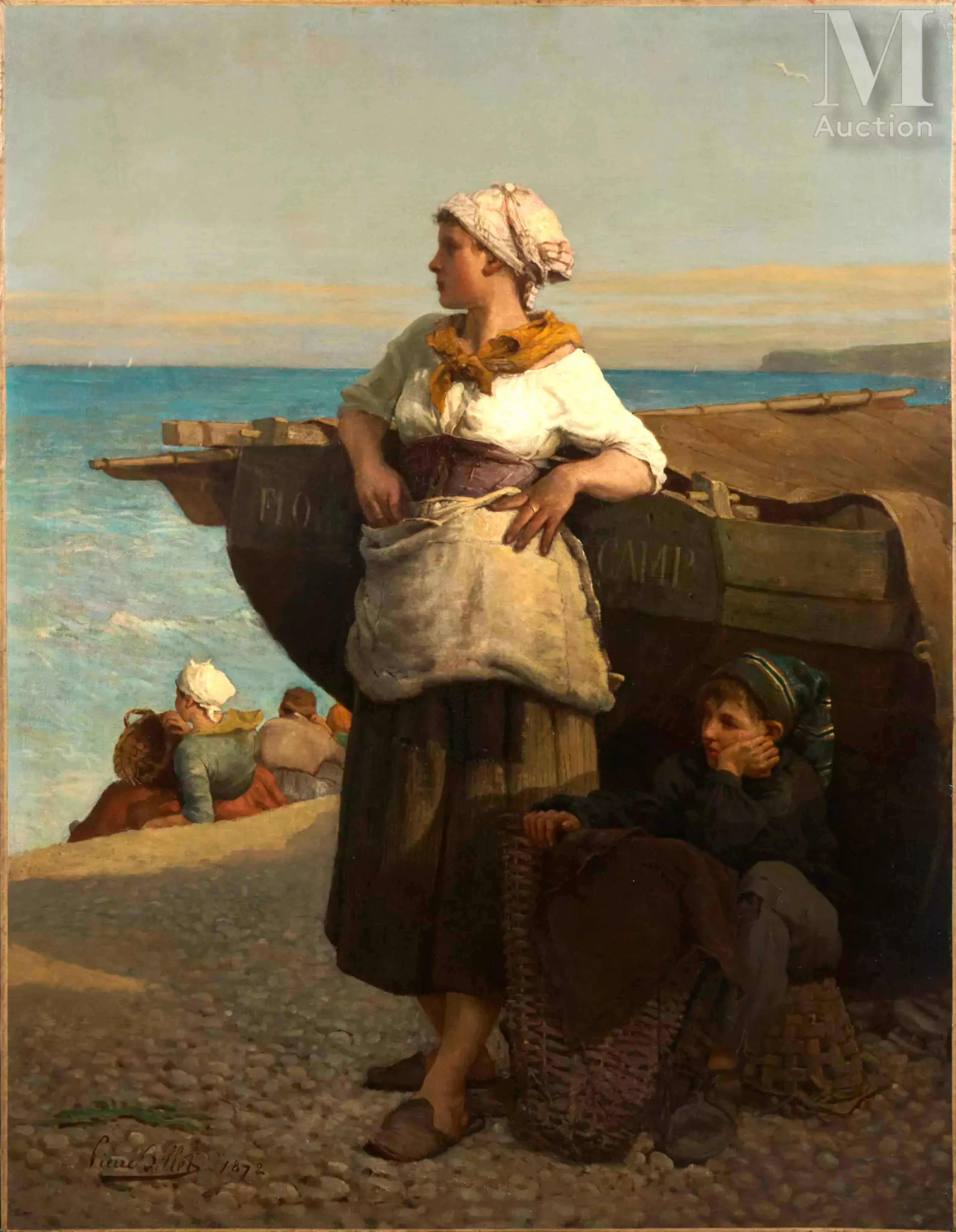 Pierre BILLET (1836-1922) Jeune pêcheuse contemplant l'horizon, 1872