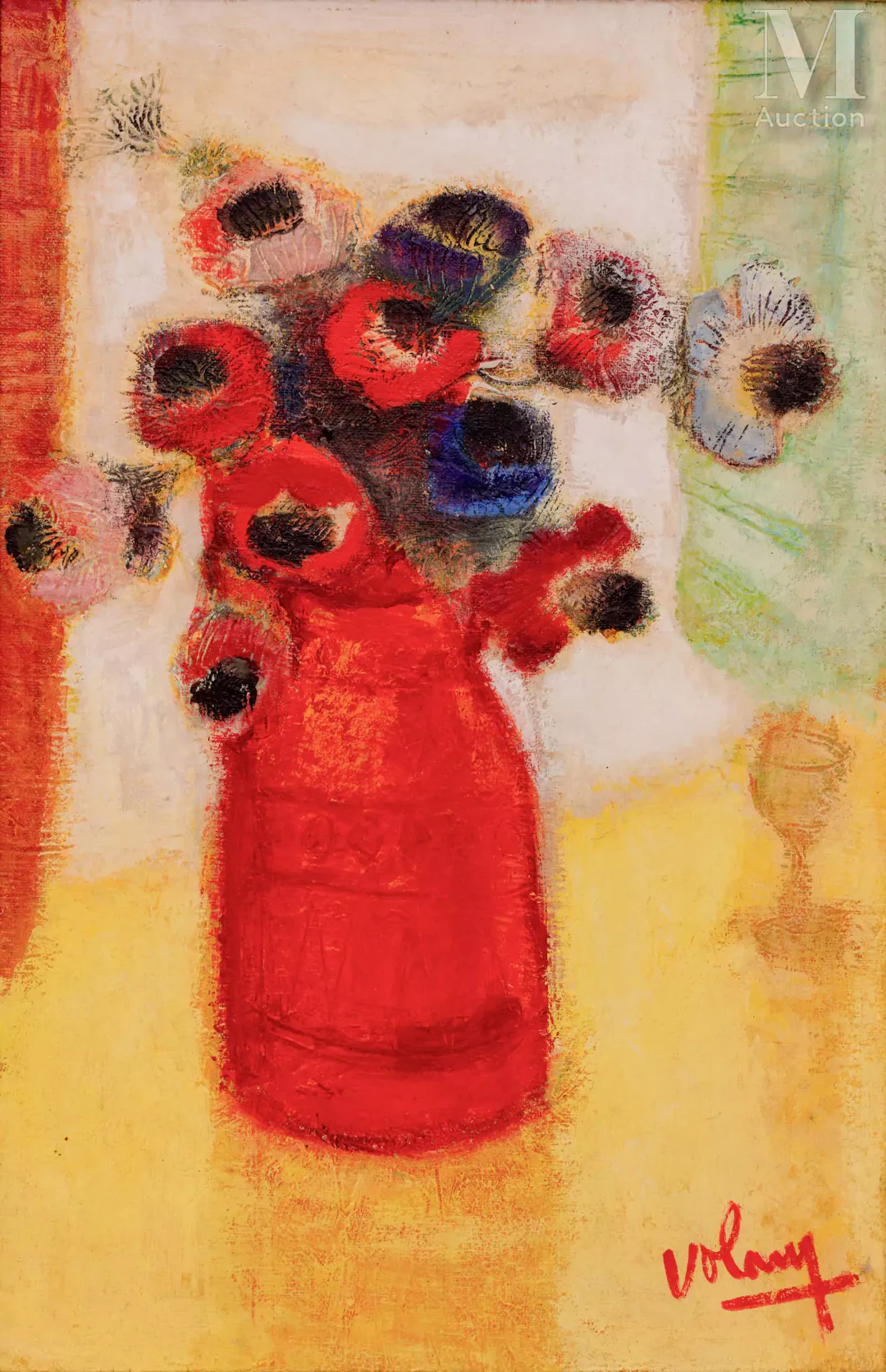 Ⓗ VO VAN LANG (dit JEAN VOLANG, 1921-2005) "Fleurs au pot rouge"