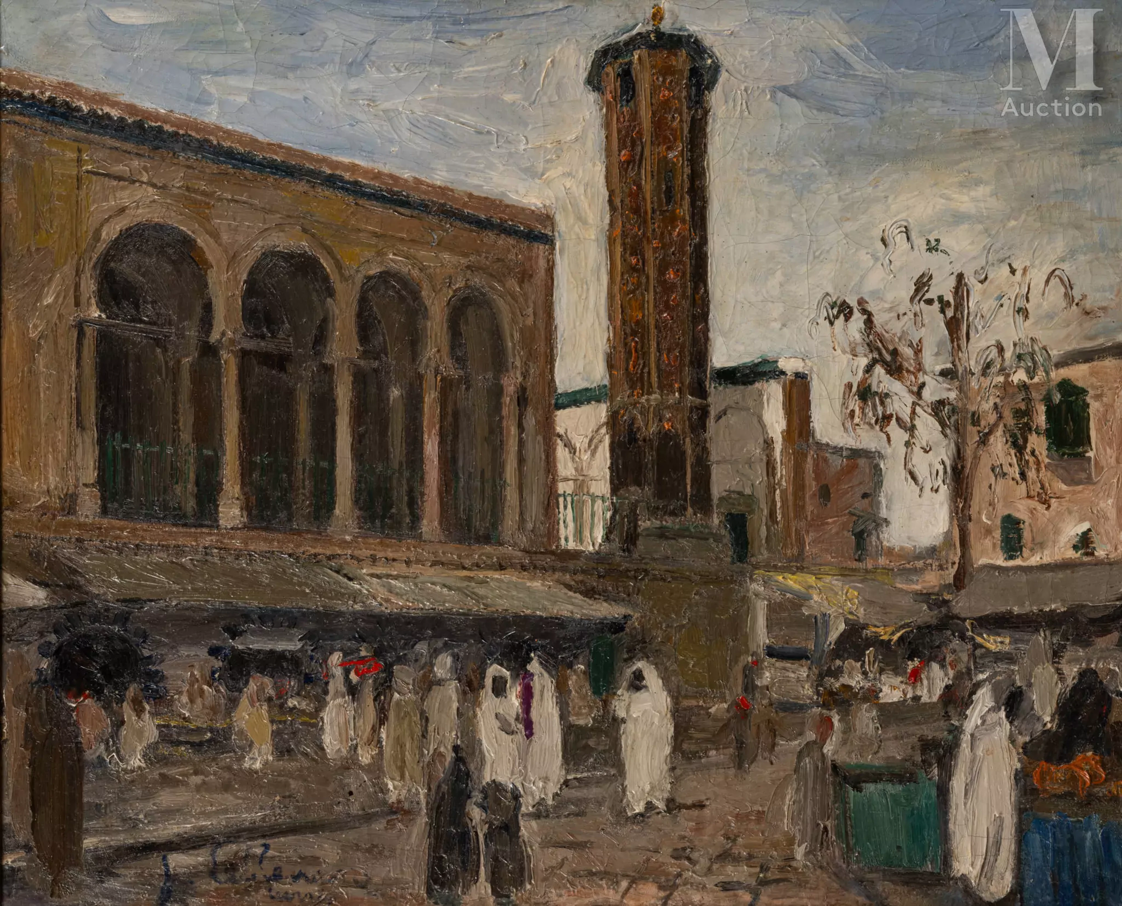 Jules LELLOUCHE (Monastir 1903 - Paris 1963) Rue animée dans la Médina de Tunis