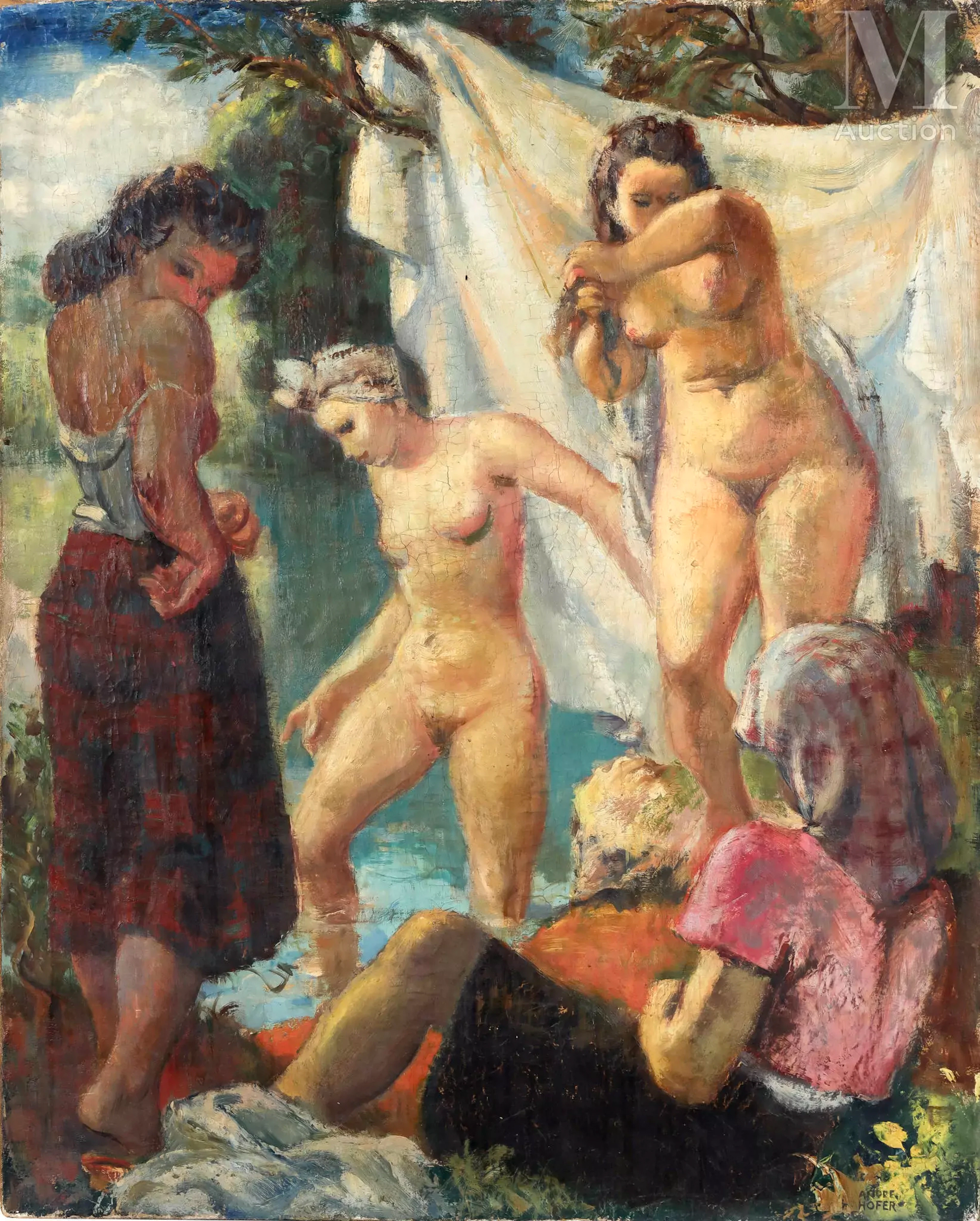 André HOFER (1890-1973) Femmes nues sortant du bain