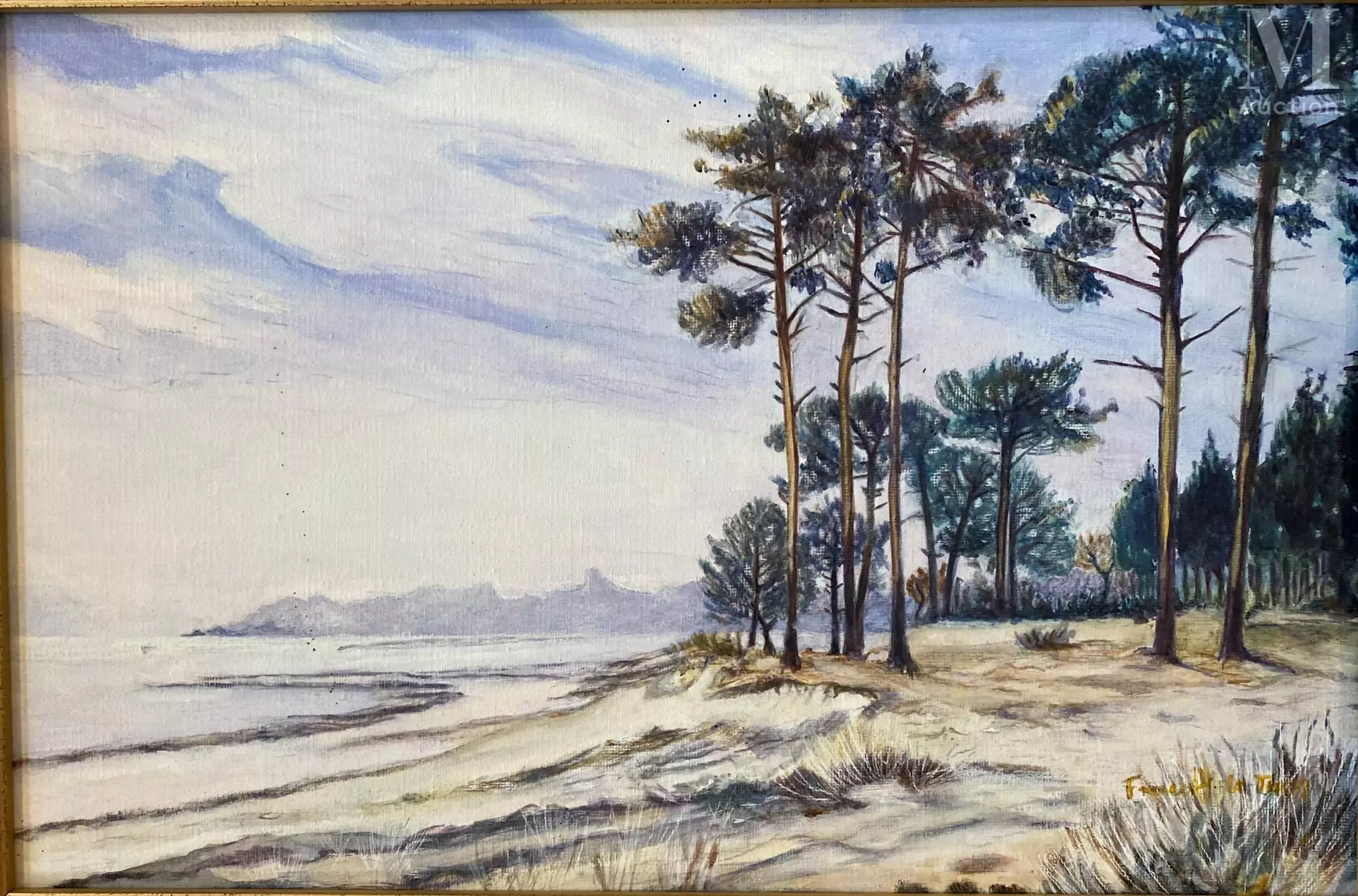 François le TEICH (Actif au XX ème siècle) Les pins en bord de mer