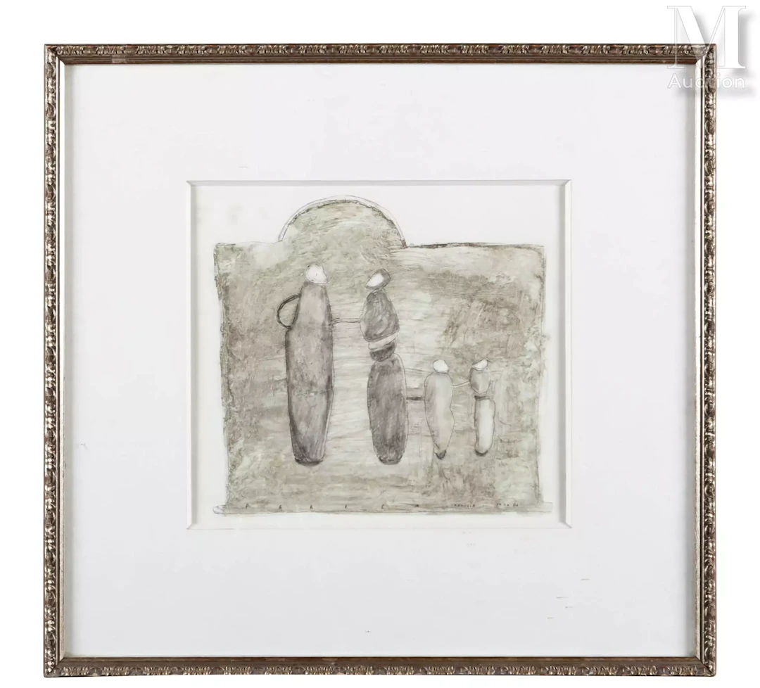 Guy FERRER (Né en 1955) Famille Technique mixte A vue 25 x 29 cm Signé