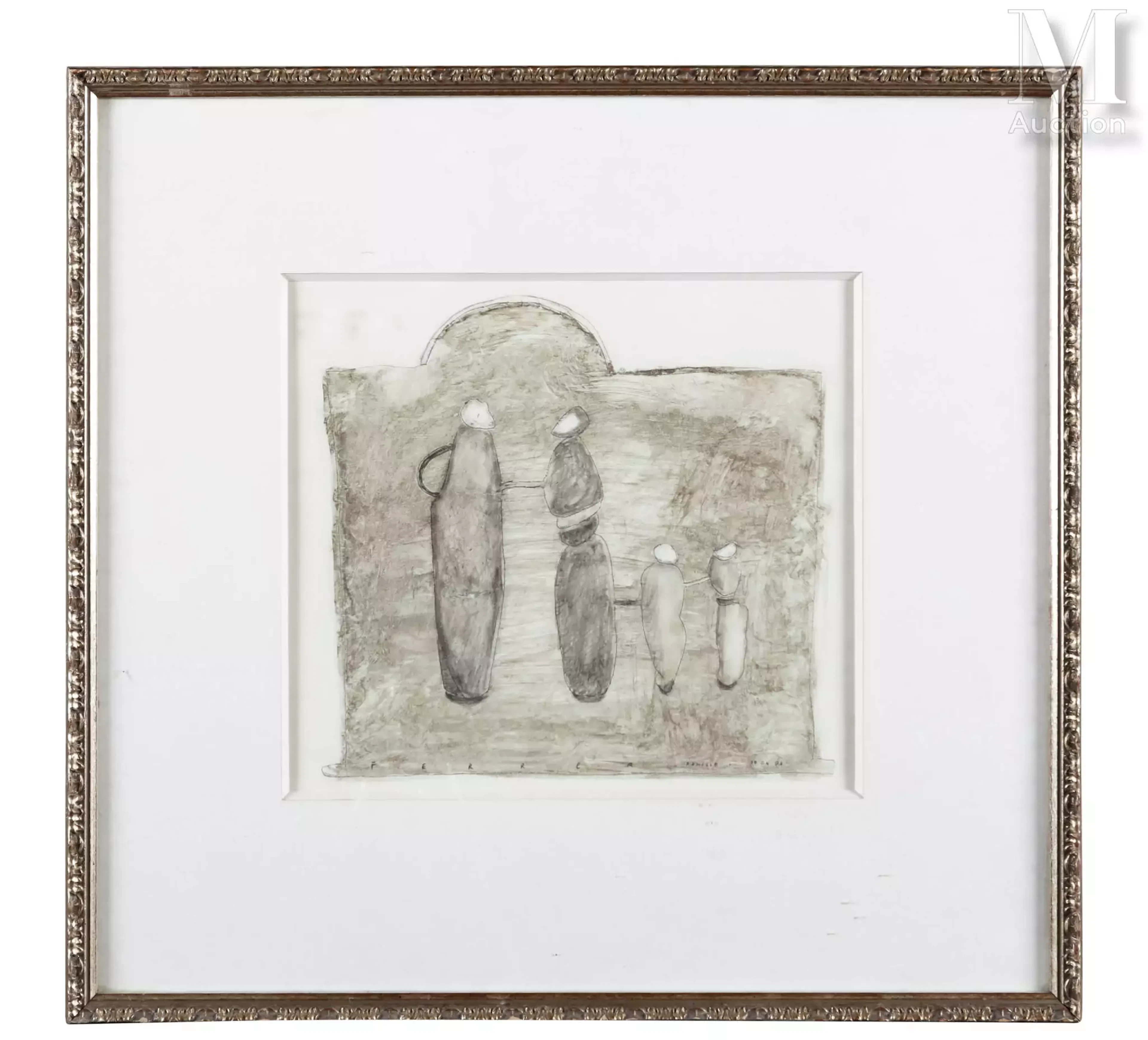 Guy FERRER (Né en 1955) Famille Technique mixte A vue 25 x 29 cm Signé
