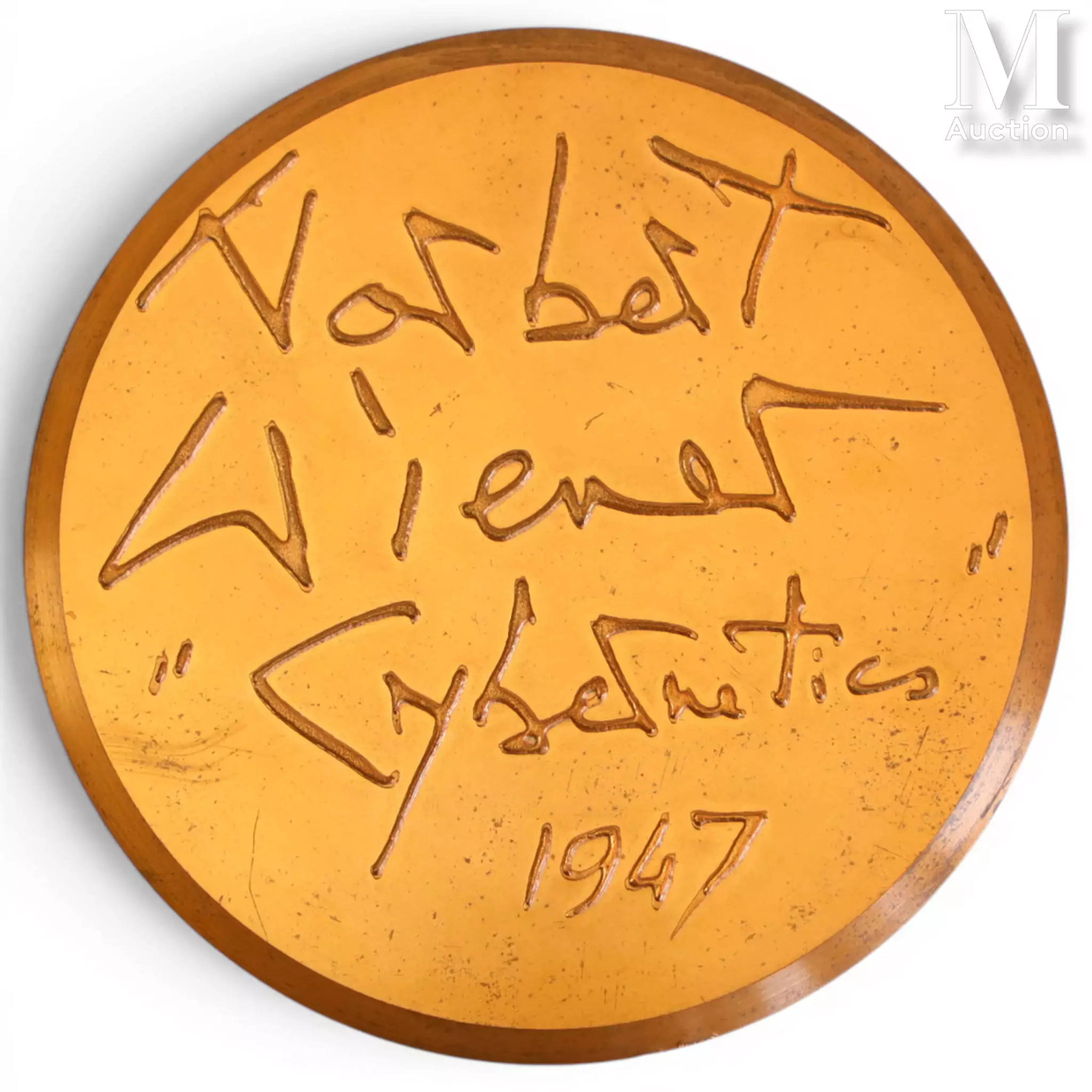 MATHIEU Georges (1921-2012) Médaille en bronze "Norbert WIENER -Cybernitics