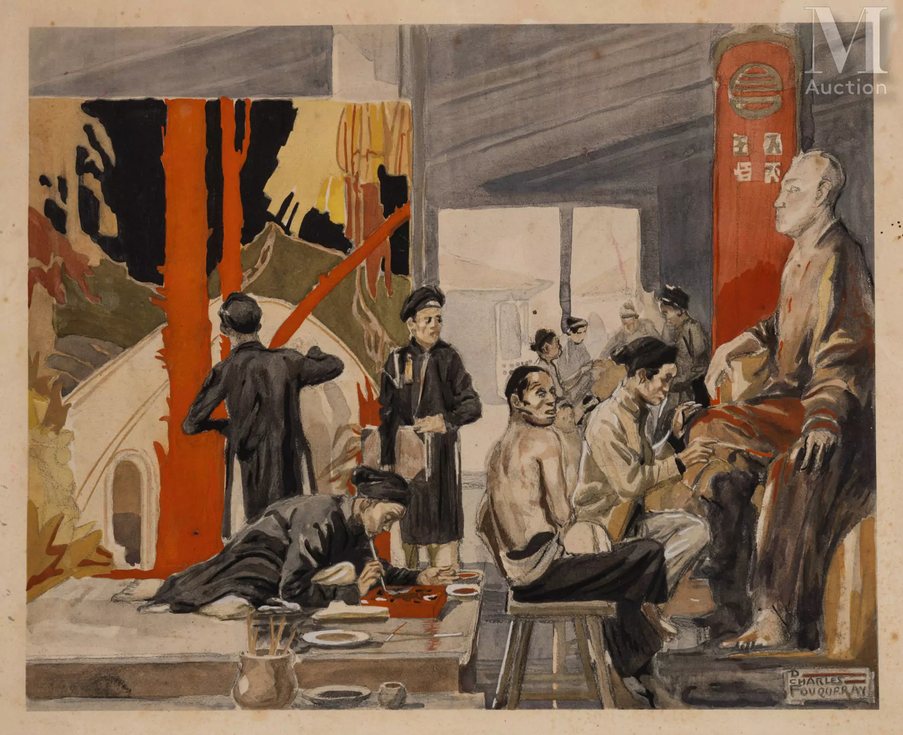 CHARLES FOUQUERAY (1869-1956) "L'atelier au temple"
