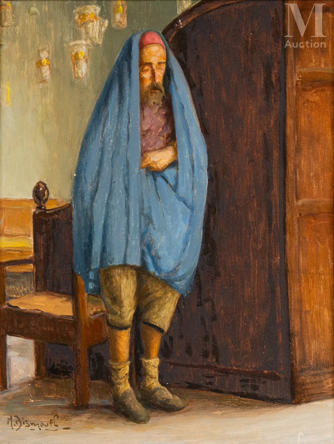 Maurice BISMOUTH (Tunis 1891 - Los Angeles 1965) Prière dans la synagogue