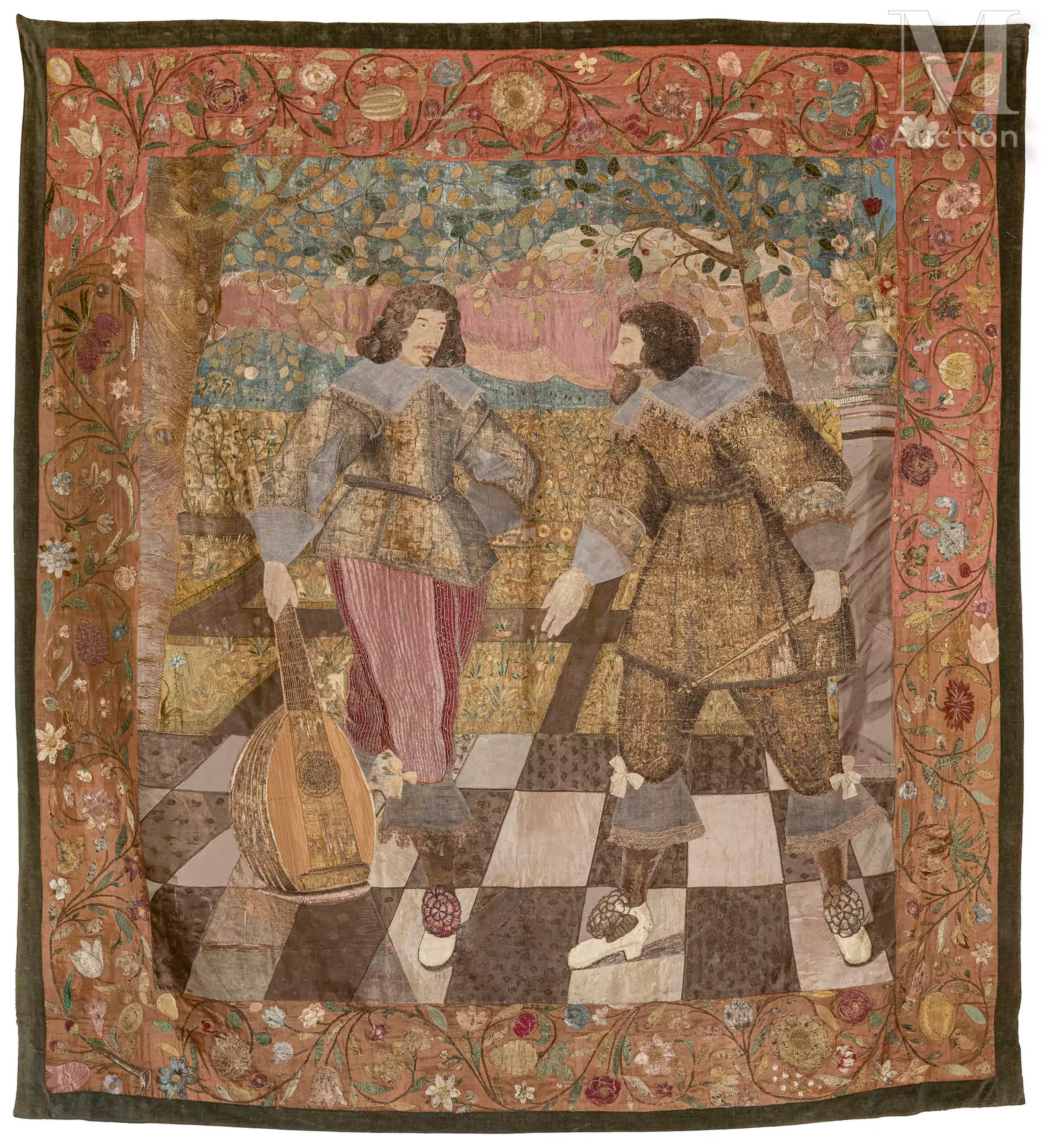 Rare broderie, dite entretaillure, début du XVIIème siècle , France.;
