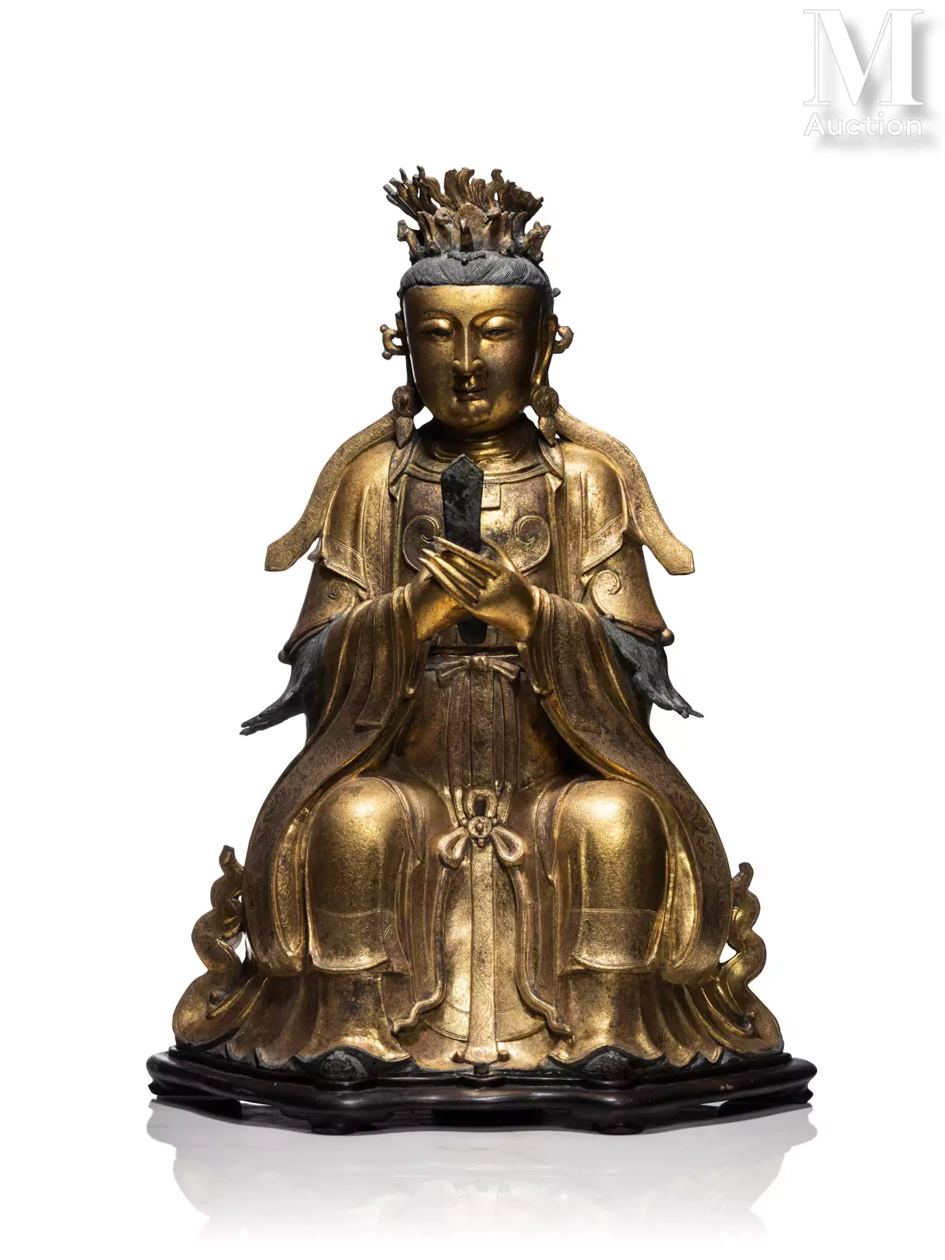 ƒ CHINE, Dynastie Ming, XVe siècle Importante sculpture en bronze doré