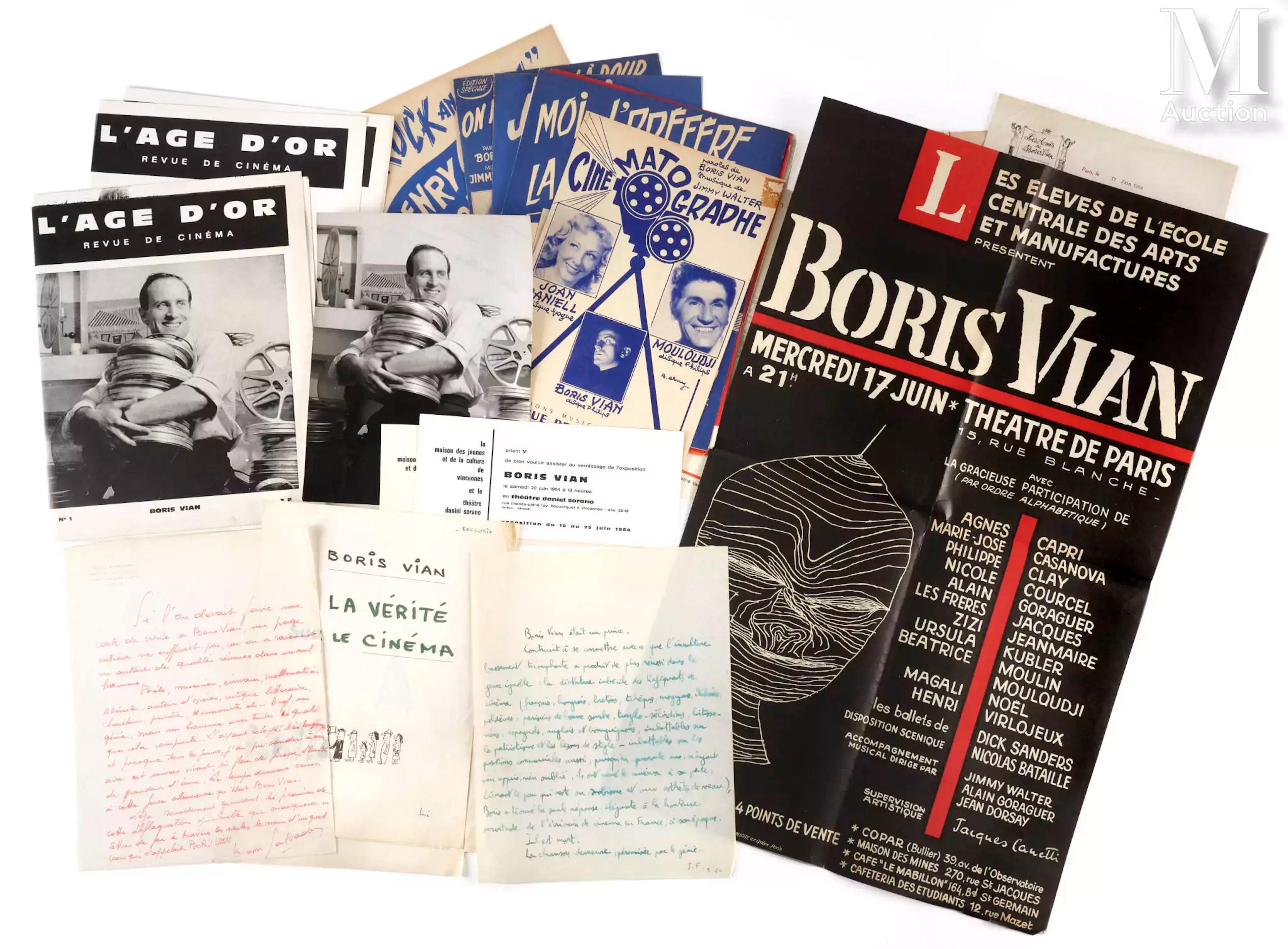 Boris VIAN Ensemble de documents : photos, courrier de H. Salvador