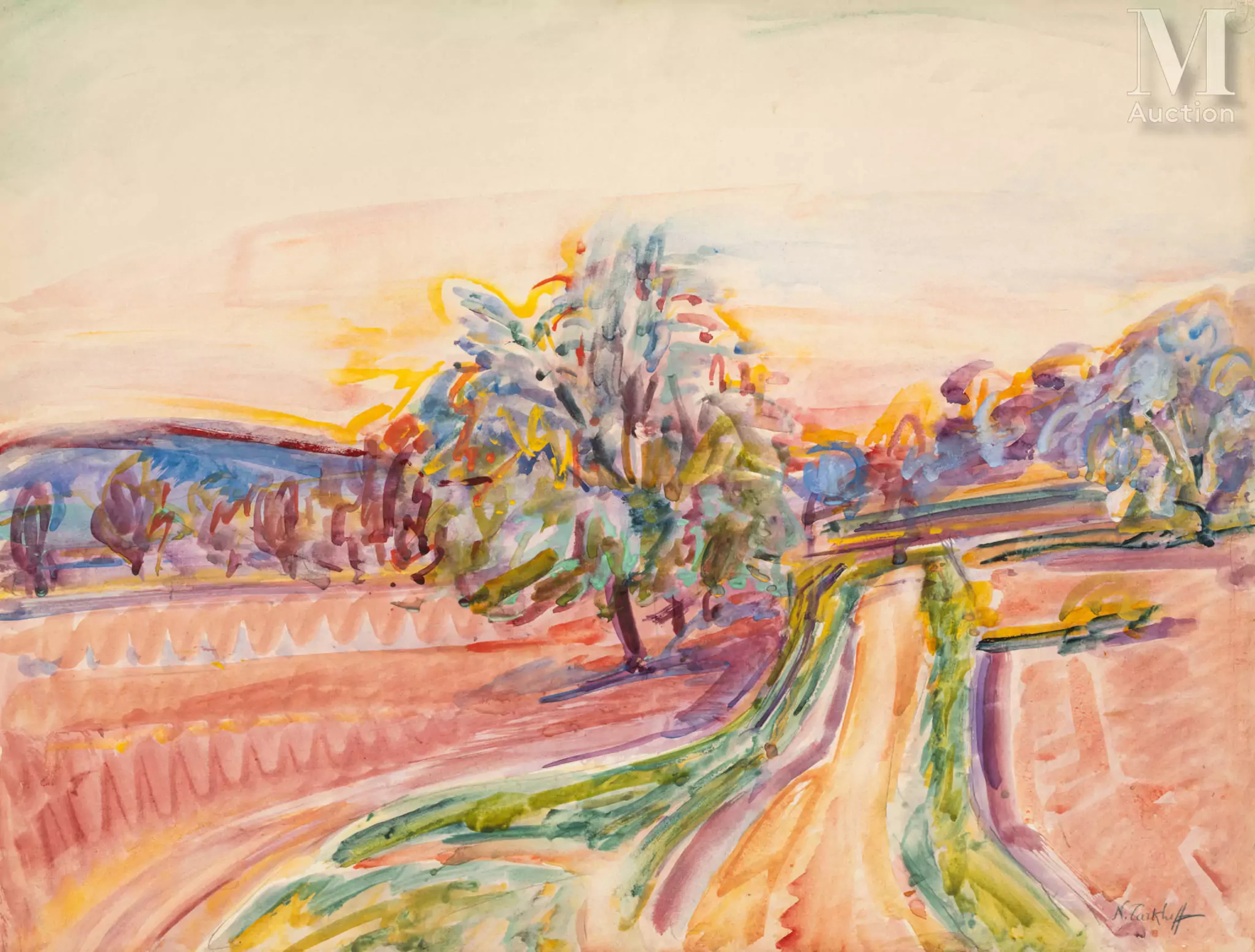 Nicolas TARKHOFF (Moscou 1871 - Orsay 1930) Soleil couchant sur le