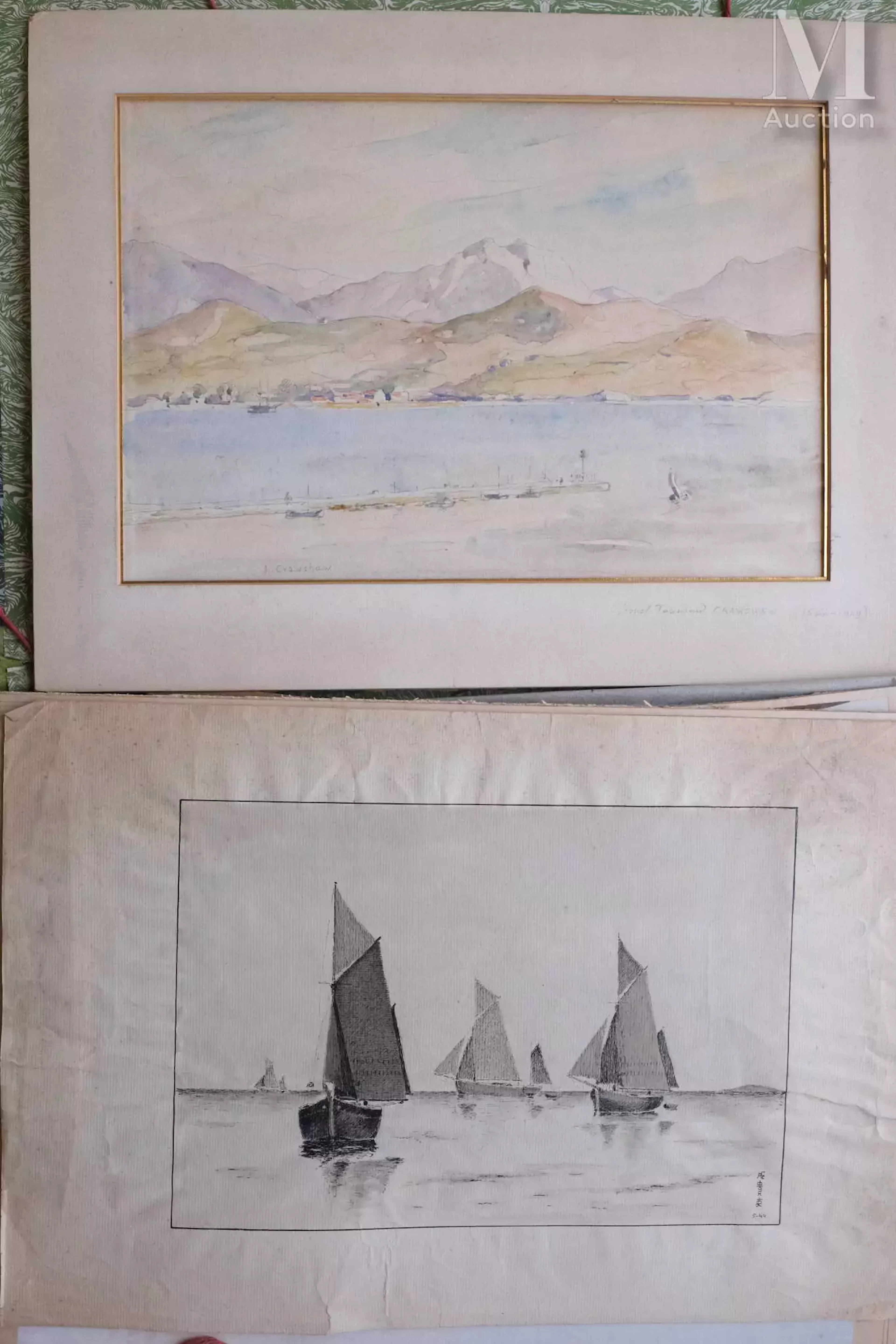 Ensemble de vingt-cinq dessins ou aquarelles