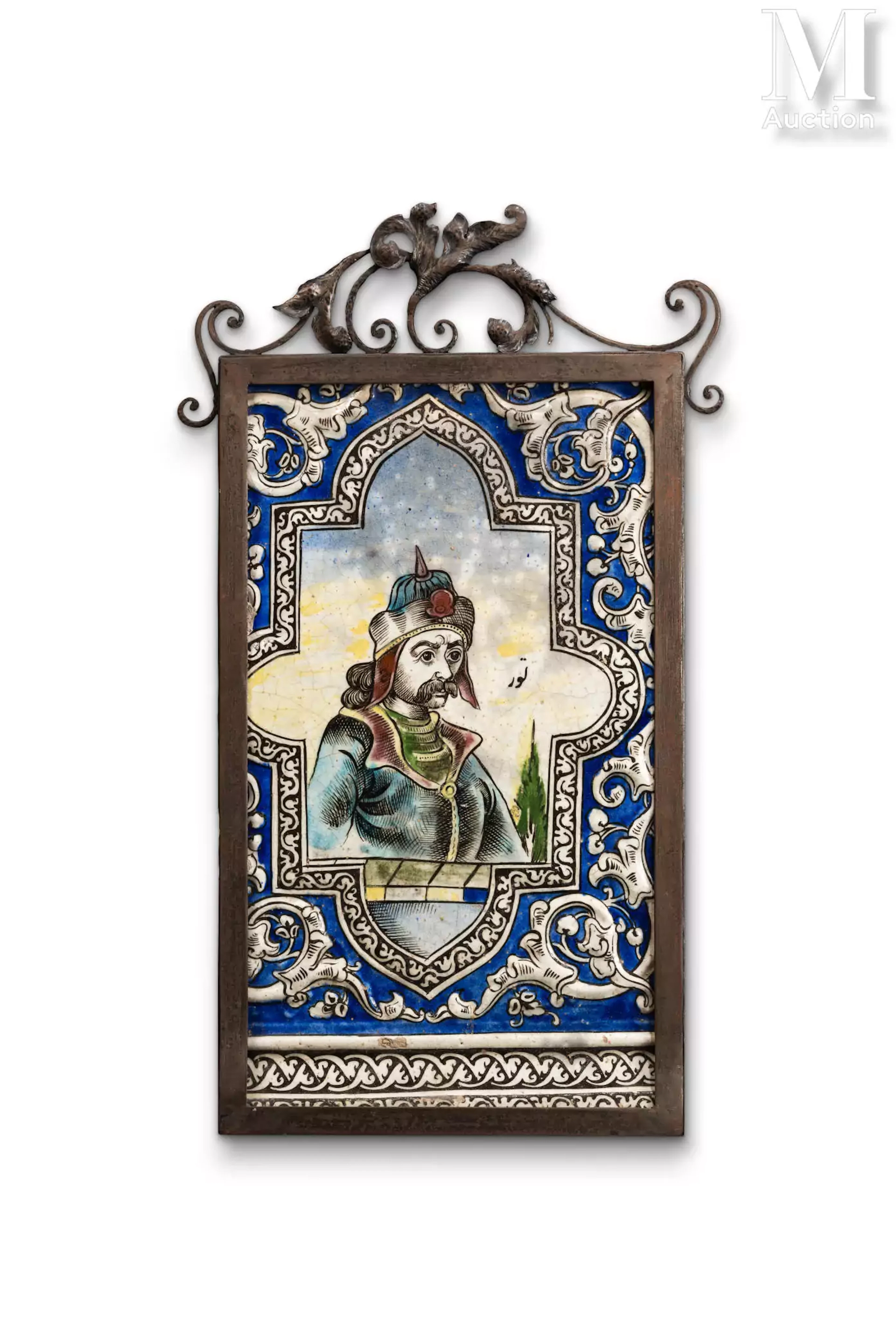 Grand carreau à figure princière Iran Qajar, fin du XIXe siècle