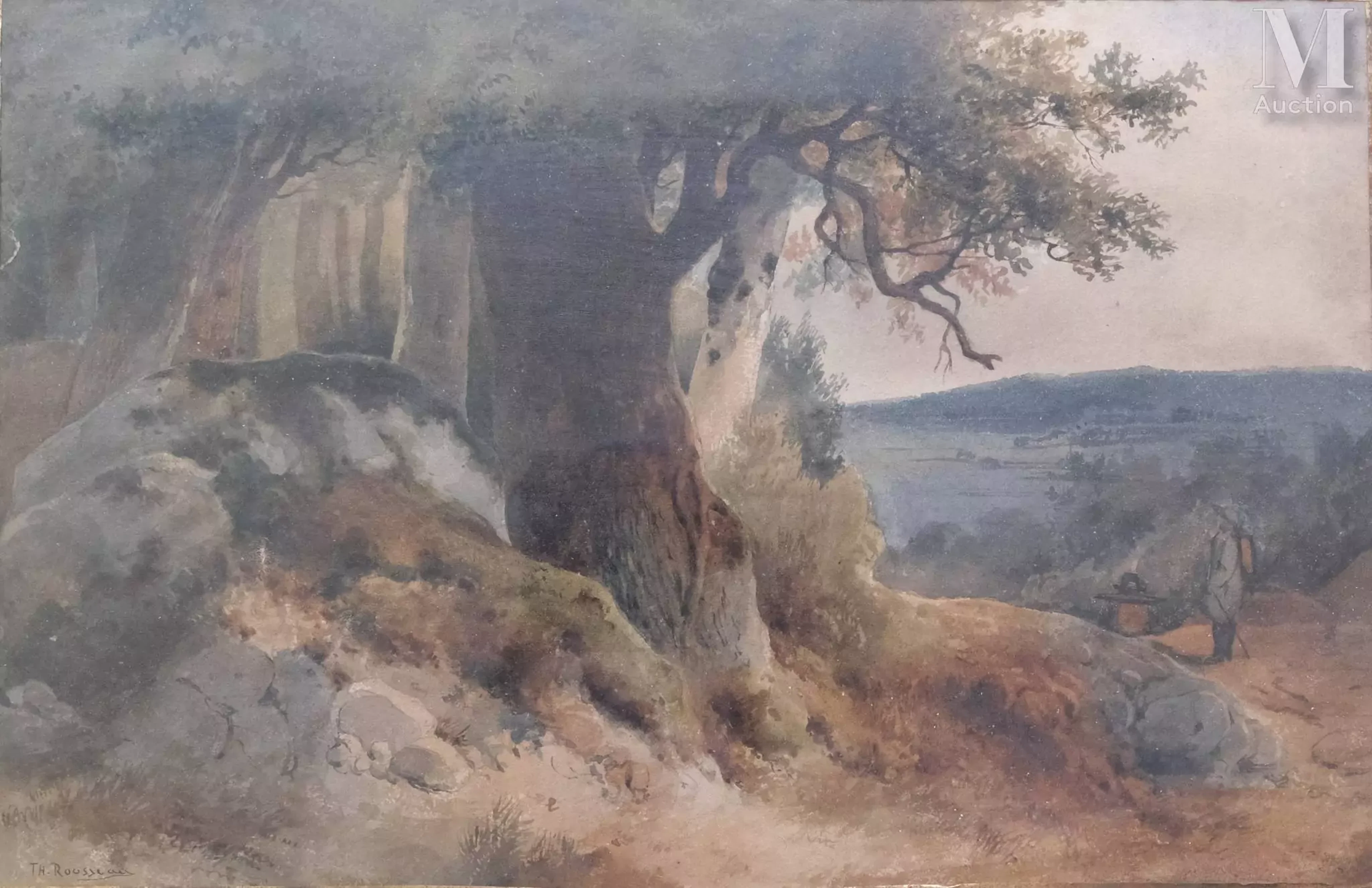 ROUSSEAU Théodore (1812-1867) Attribué à "Marcheur dans la forêt"