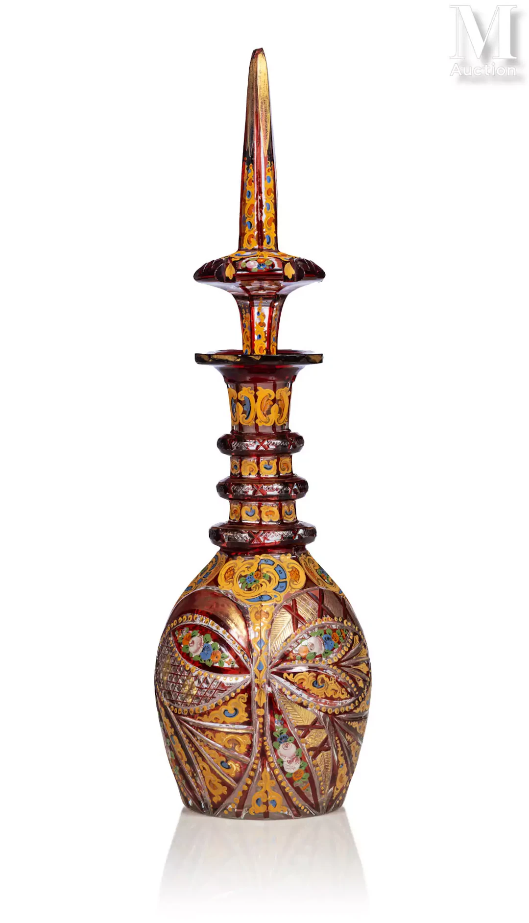 Carafe couverte en verre taillé Bohême pour le marché oriental, fin