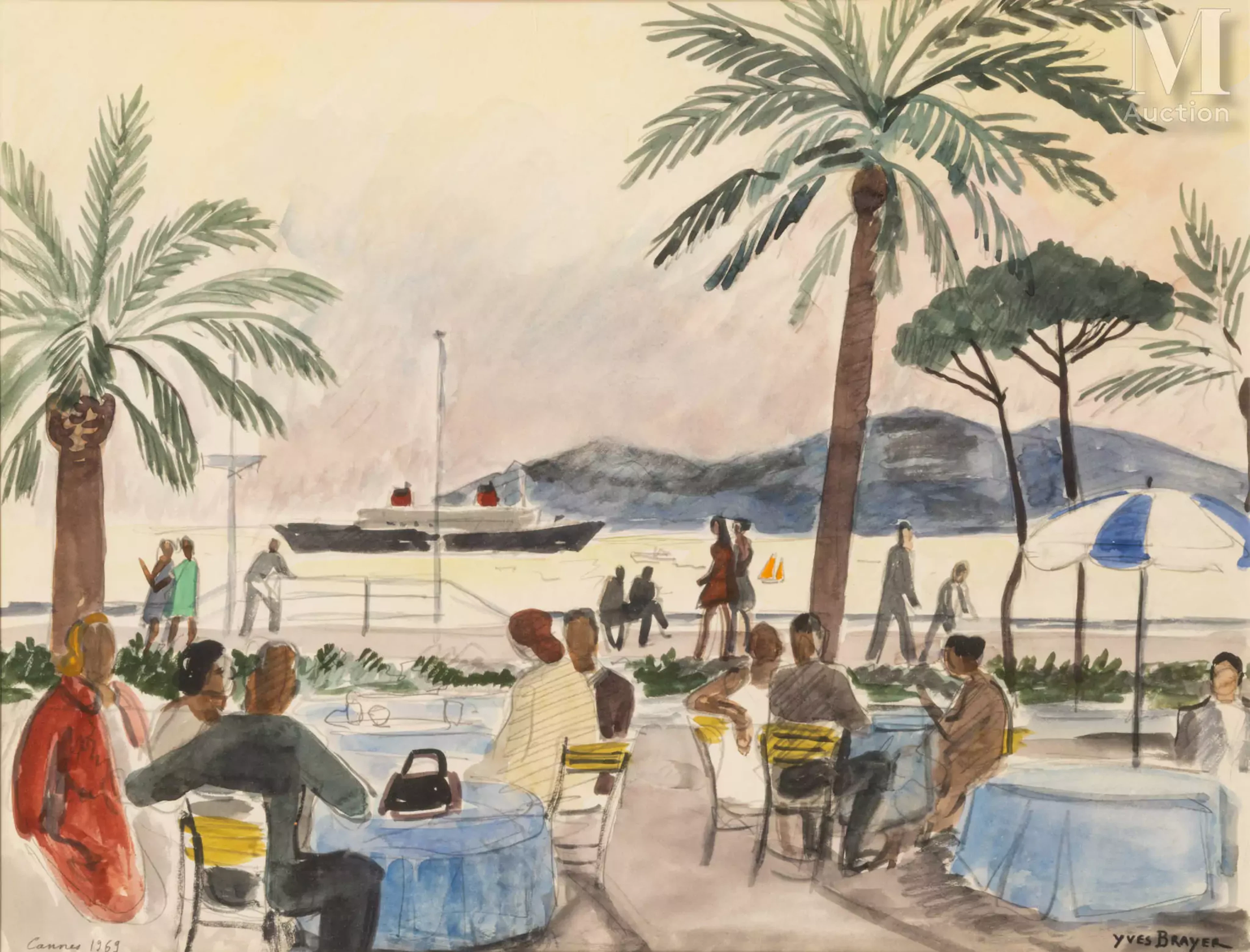 Yves BRAYER (Versailles 1907- Paris 1990) La terrasse à Cannes, 1969