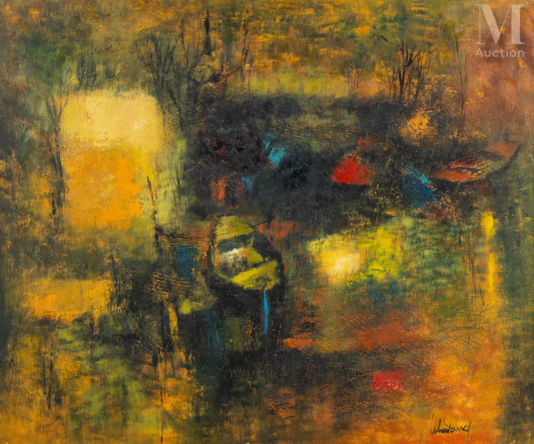 Ⓟ LEBADANG (1921-2015) "Barques jaunes"