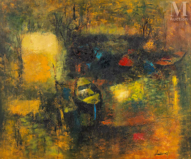 Ⓟ LEBADANG (1921-2015) "Barques jaunes"
