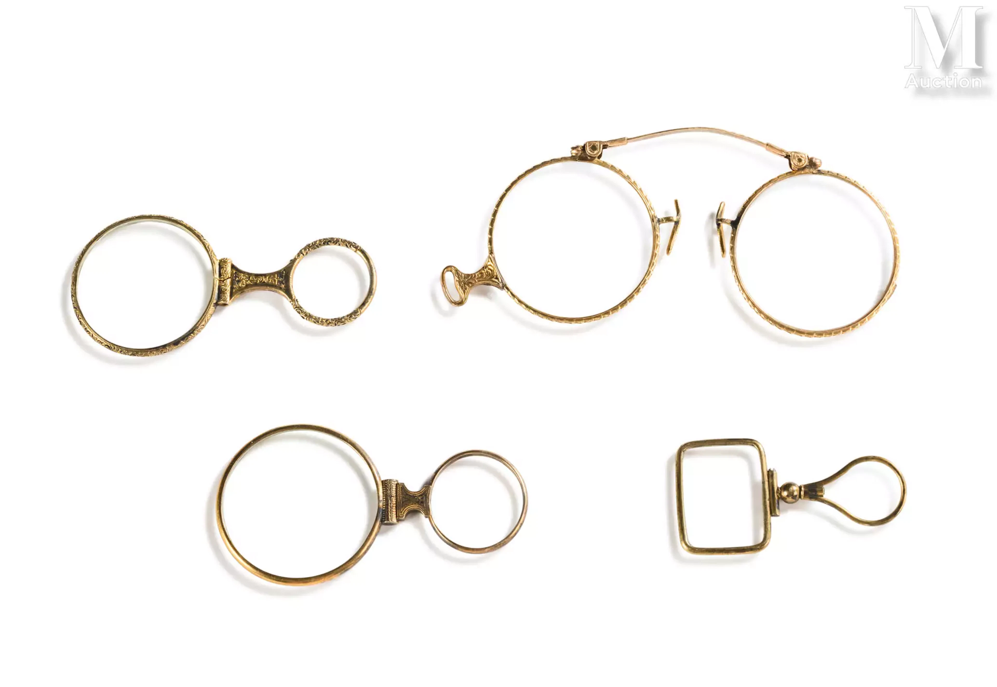 Quatre lorgnons et lunettes, Europe, XIXe siècle;
