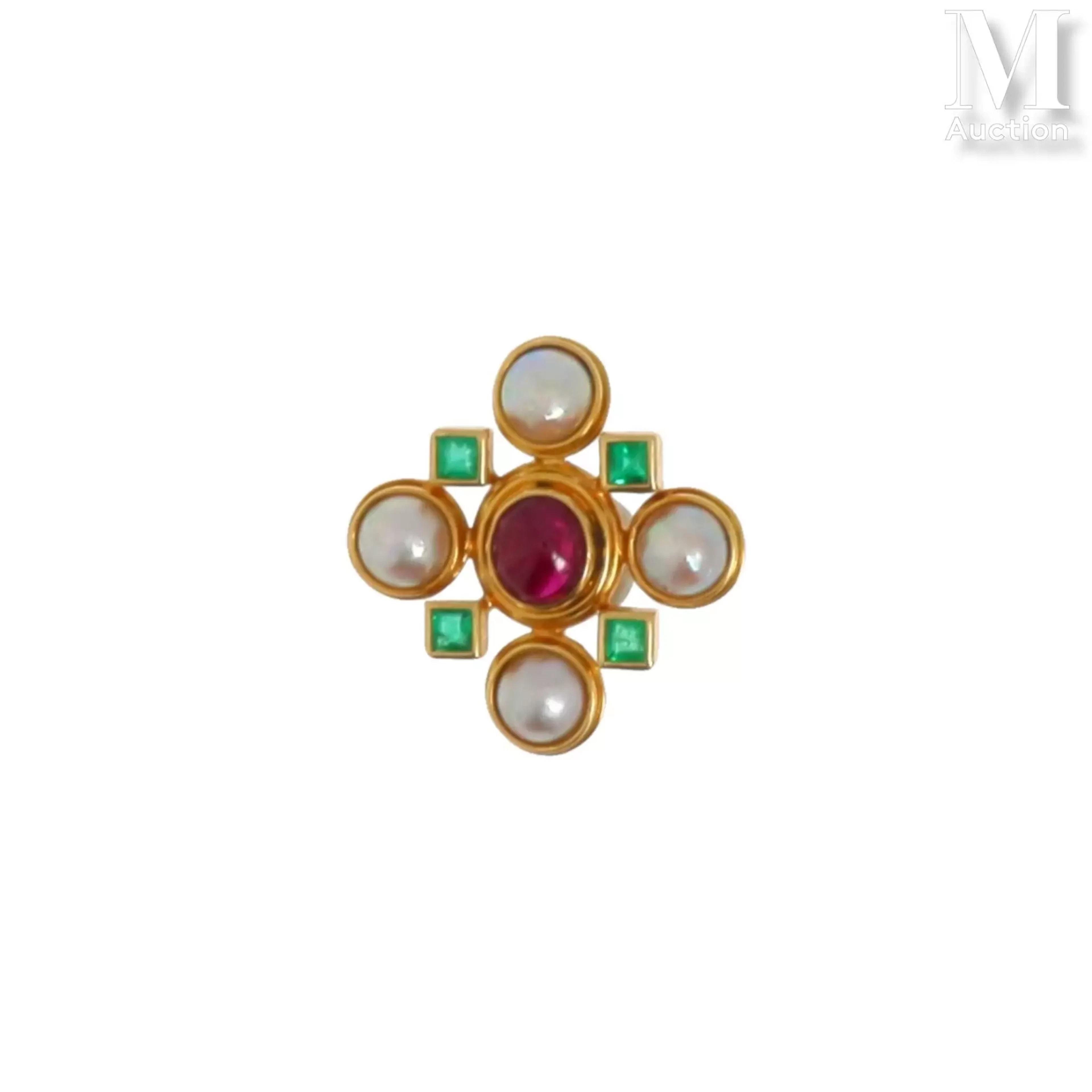 Broche rubis émeraudes