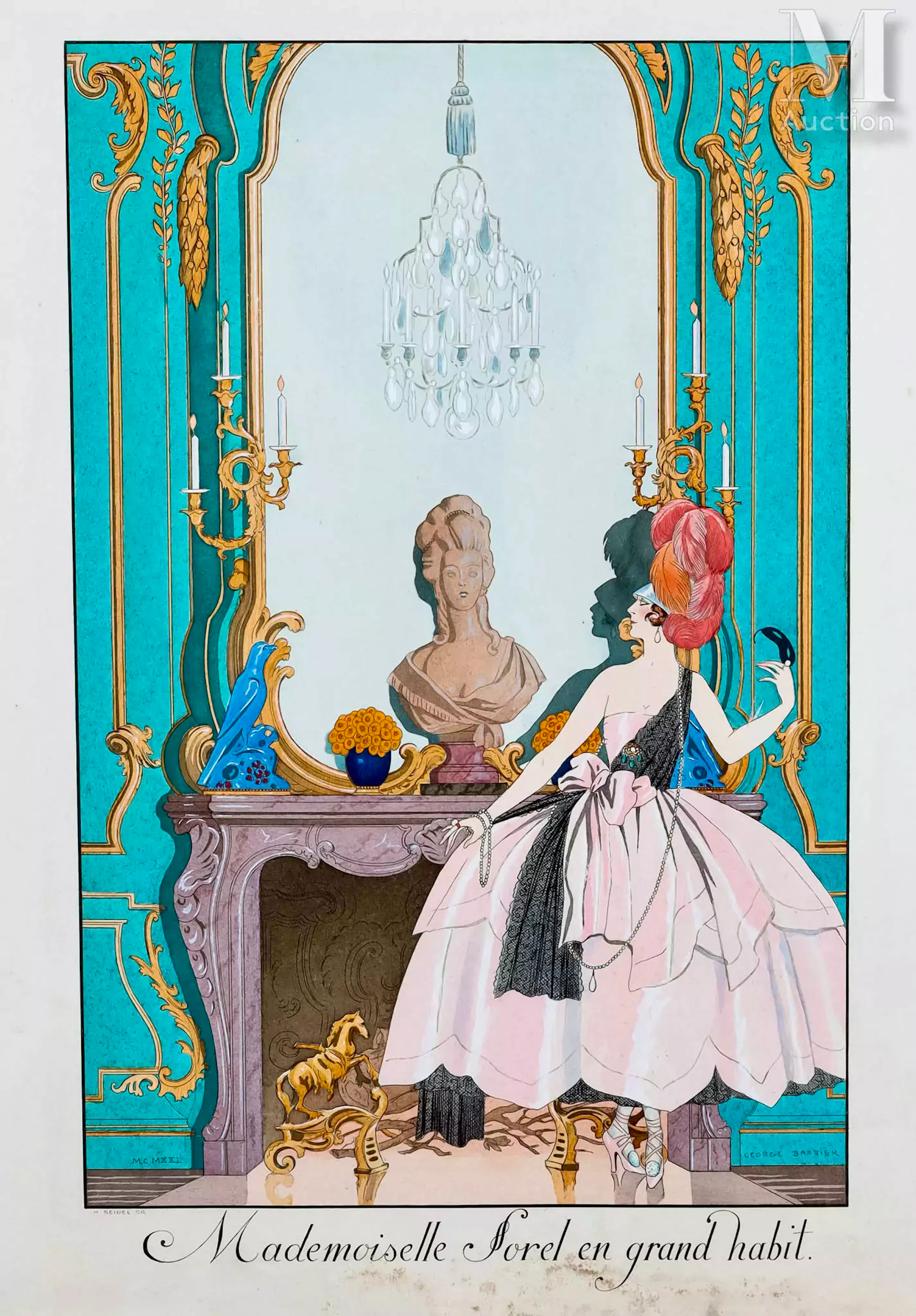 D'après Georges BARBIER (1882-1932) Mademoiselle Sorel en grand habit