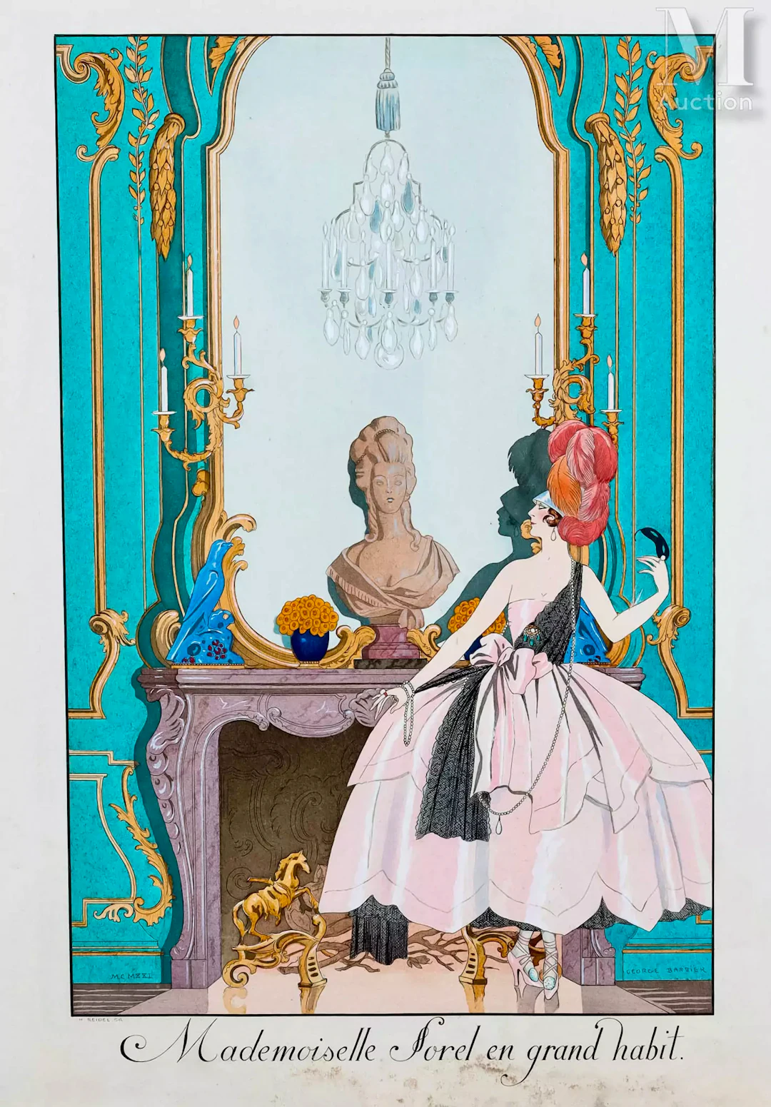 D'après Georges BARBIER (1882-1932) Mademoiselle Sorel en grand habit