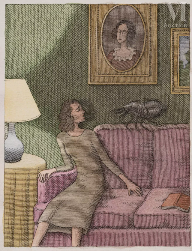 Ⓟ Pierre LE-TAN (1950-2019) "La femme et la puce géante"