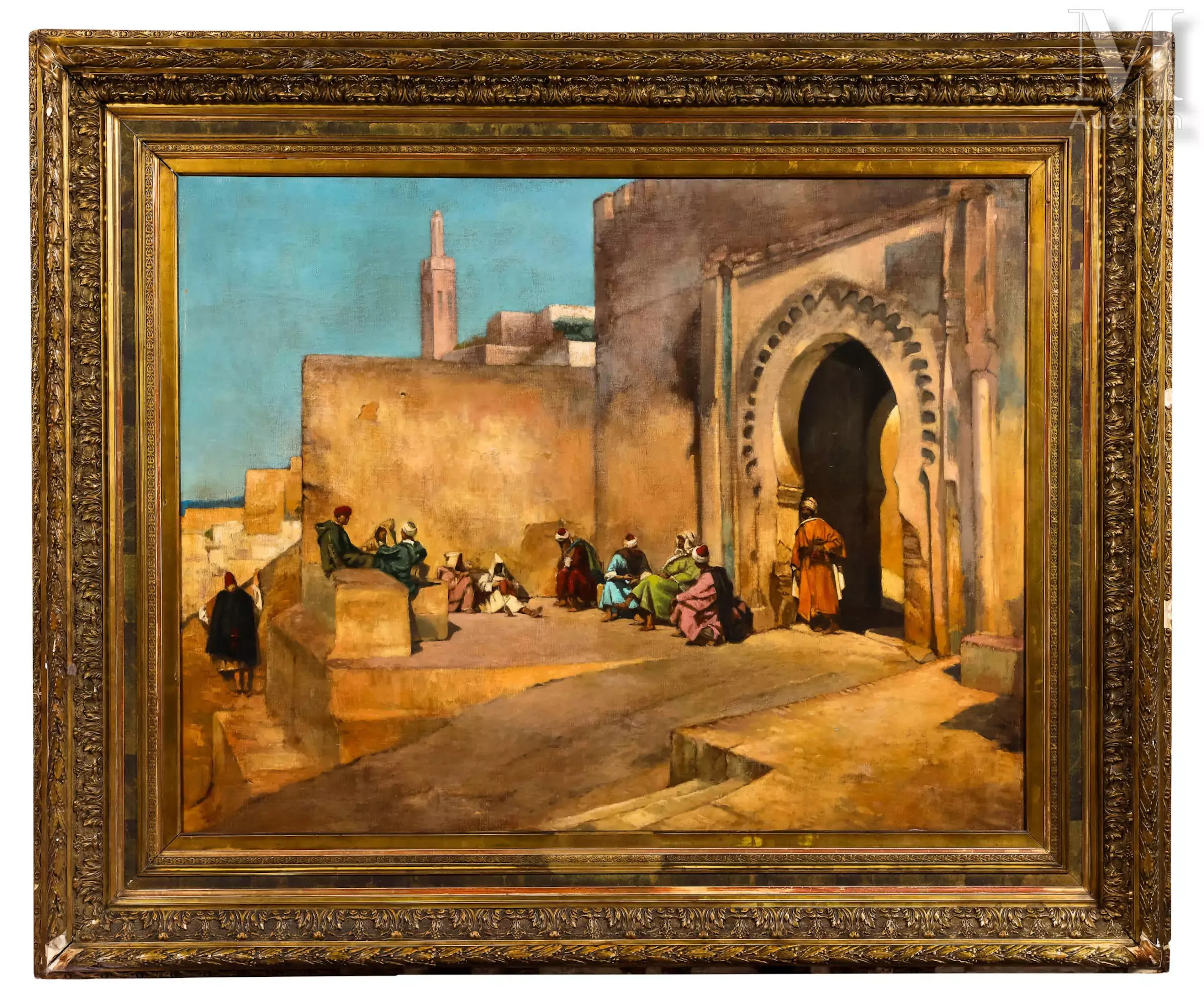 École ORIENTALISTE du XXème Entrée d’une porte de ville avec personnages