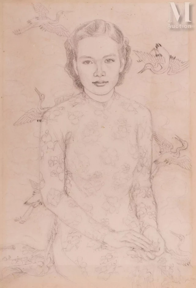 Ⓗ LUONG XUAN NHI (1914 - 2006) "Portrait d’une jeune fille de Hanoï"