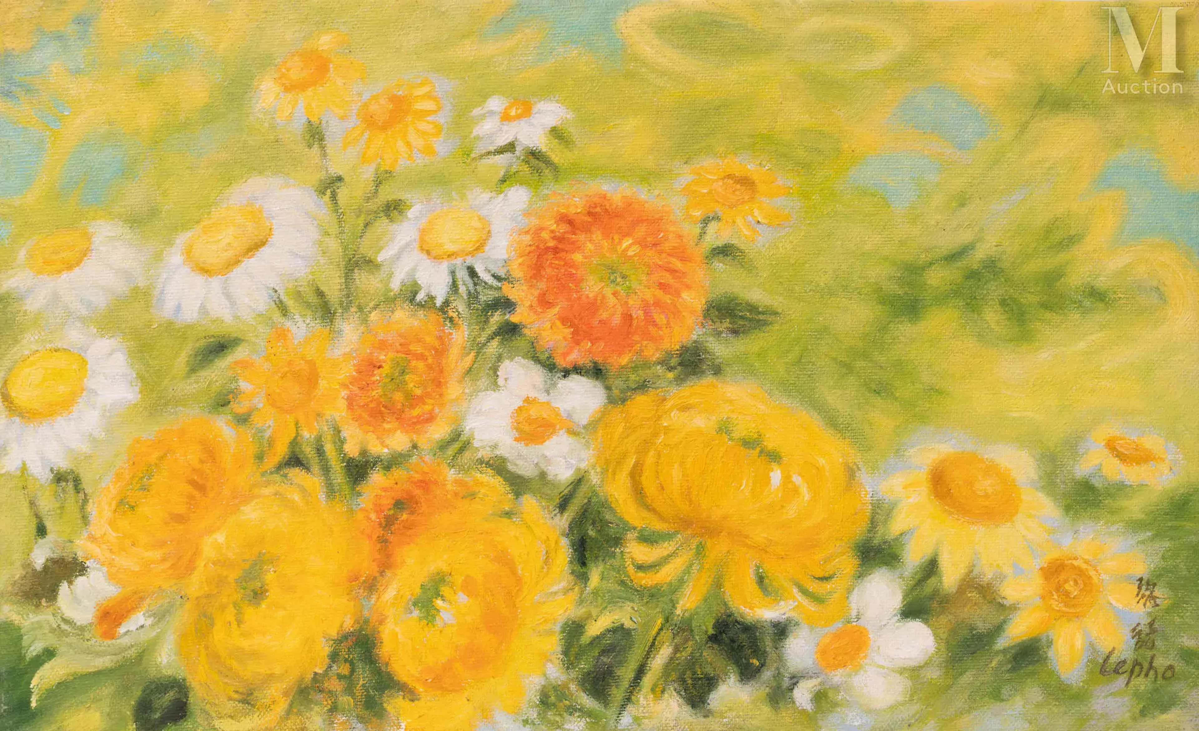 Ⓗ LE PHO (1907 - 2001) "Chrysanthèmes au jardin"