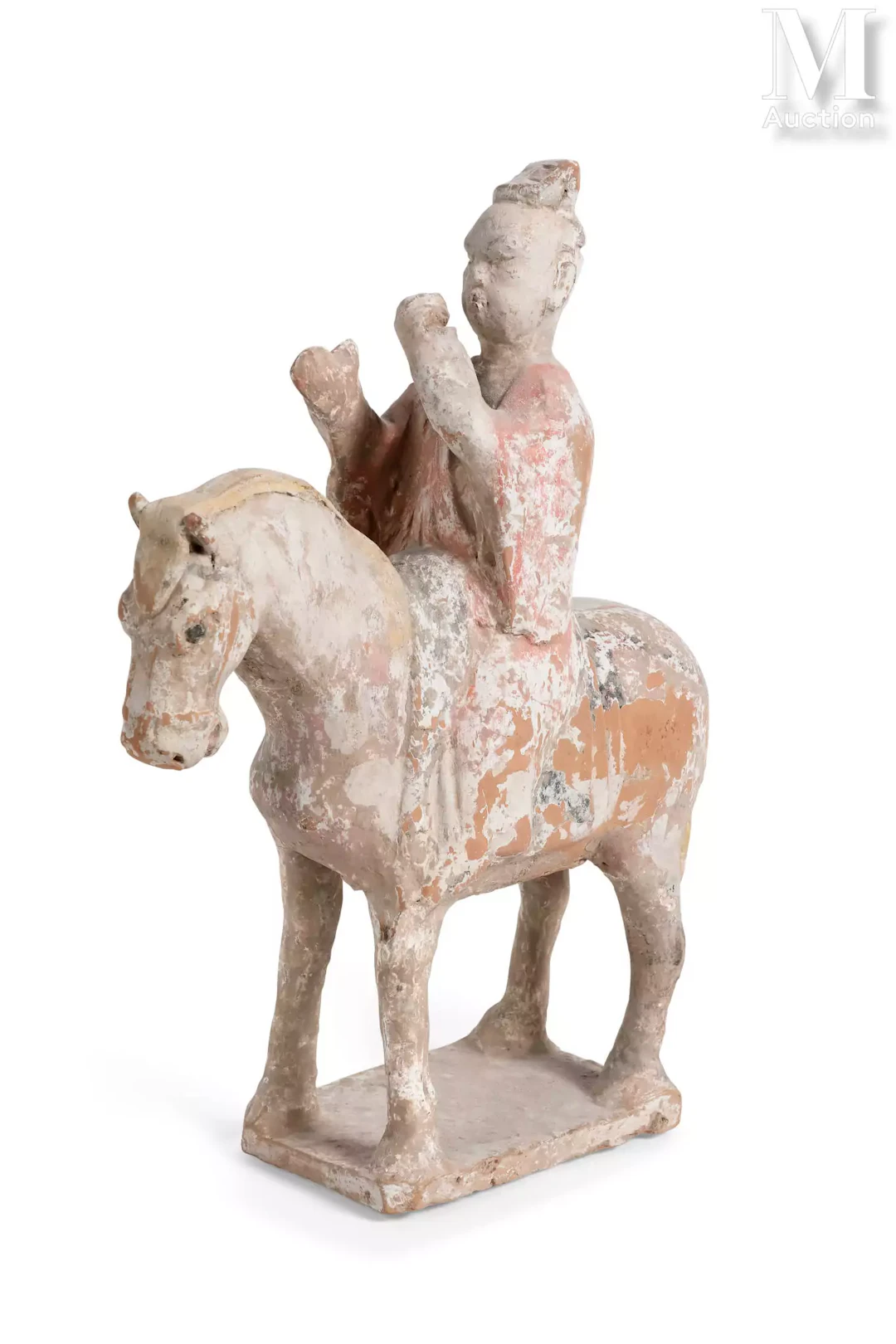 CHINE, Epoque Tang Guerrier sur son cheval en terre cuite