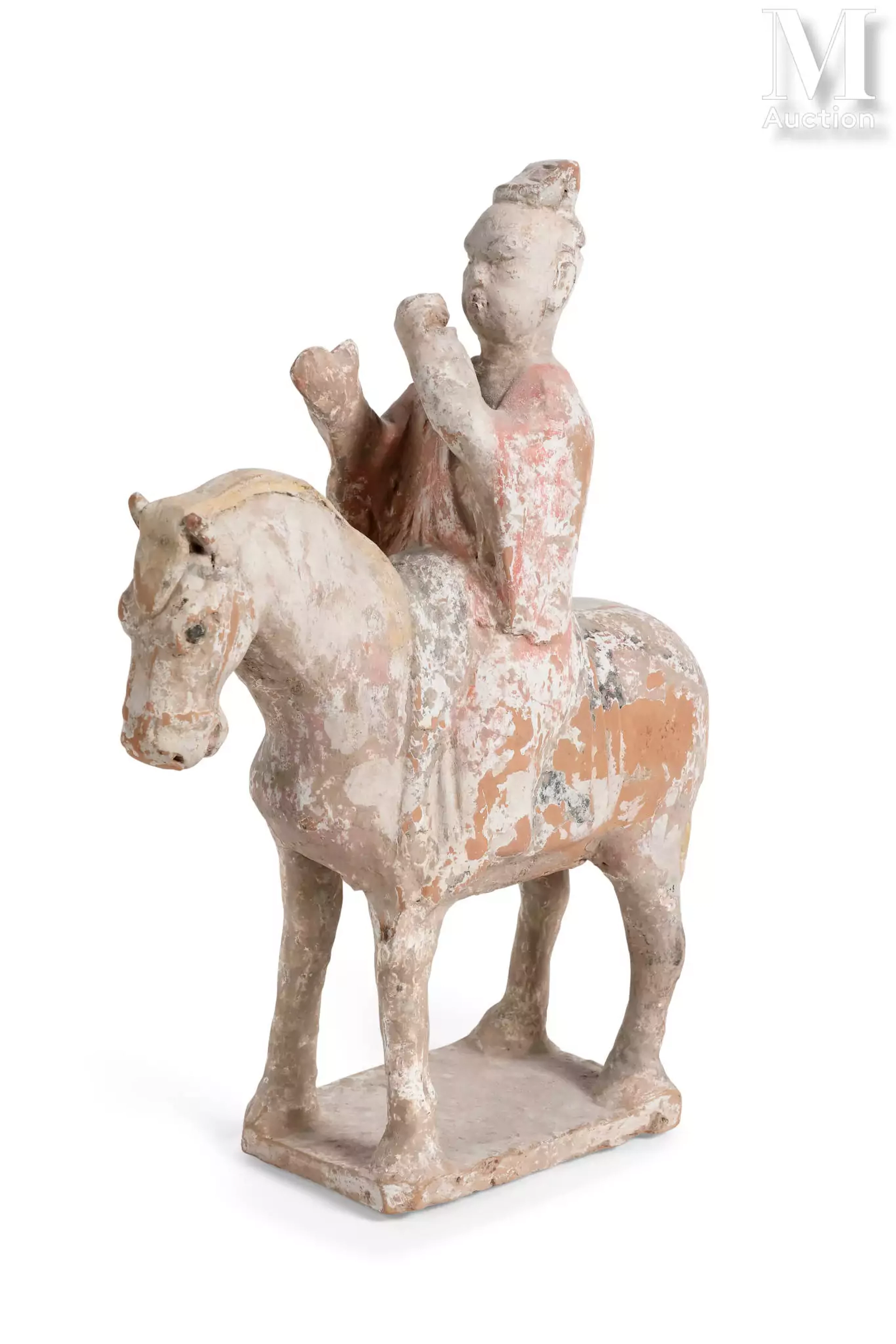 CHINE, Epoque Tang Guerrier sur son cheval en terre cuite