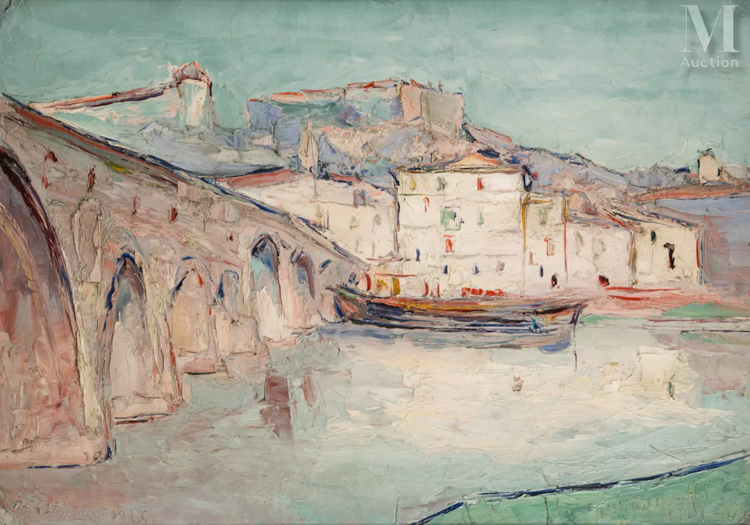 Wladimir de TERLIKOWSKI (Poraj 1873-Paris 1951) Paysage au pont