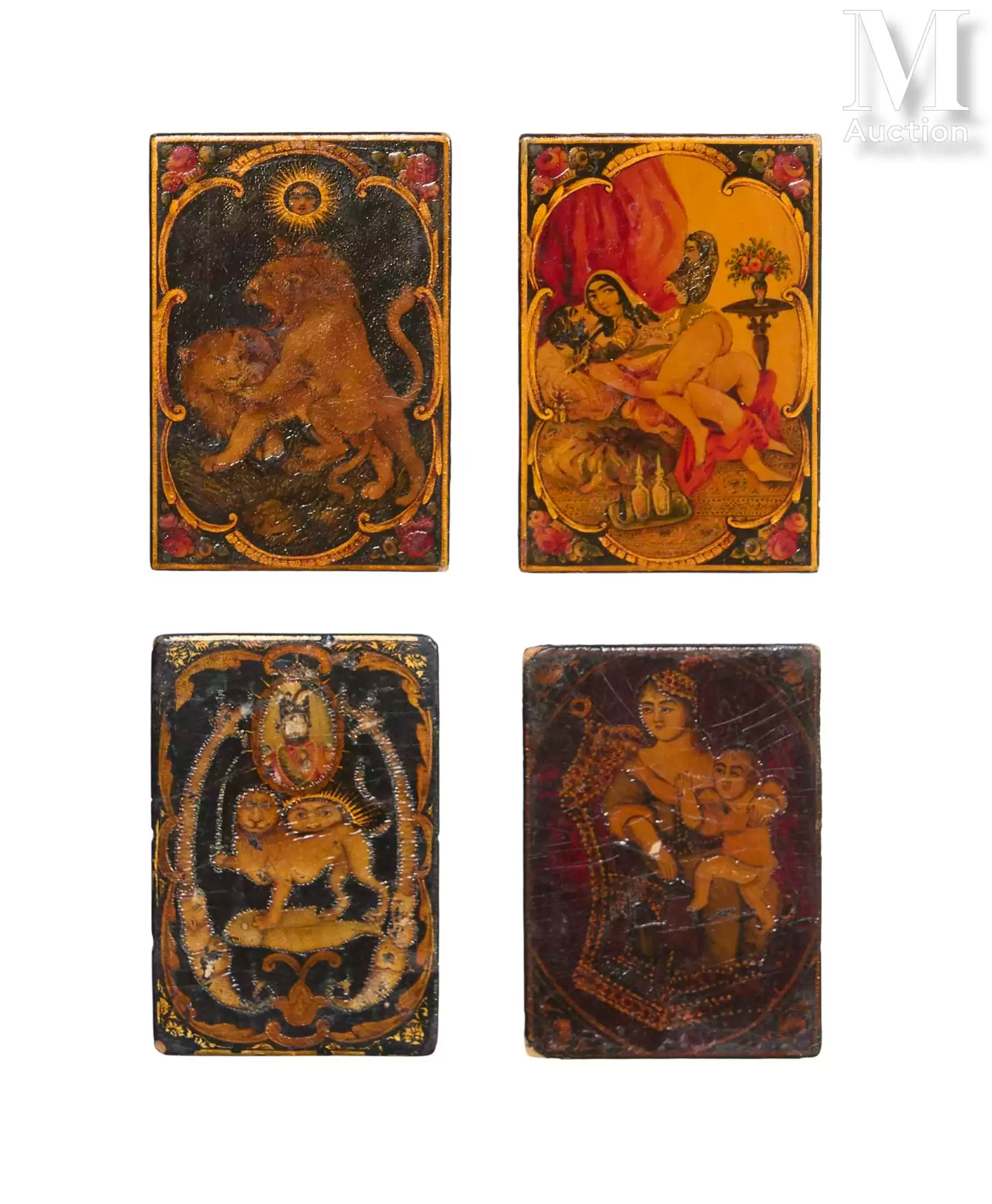 Quatre cartes à jeu Iran, époque Qajar, XIXᵉ siècle