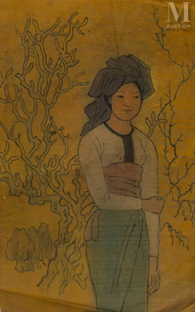 Ⓟ Nguyễn Tài Lương dit LINH CHI (1921-2016) "Jeune femme de minorité