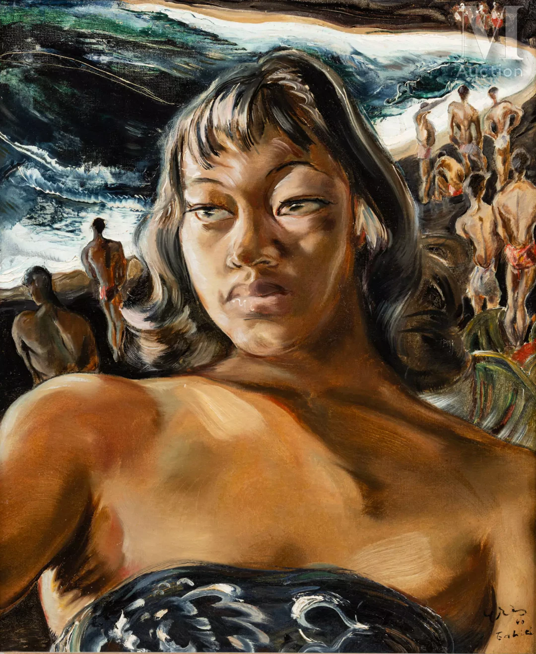 Serge GRÈS (Kiev 1899 - Tahiti 1970) Tahitienne sur la plage