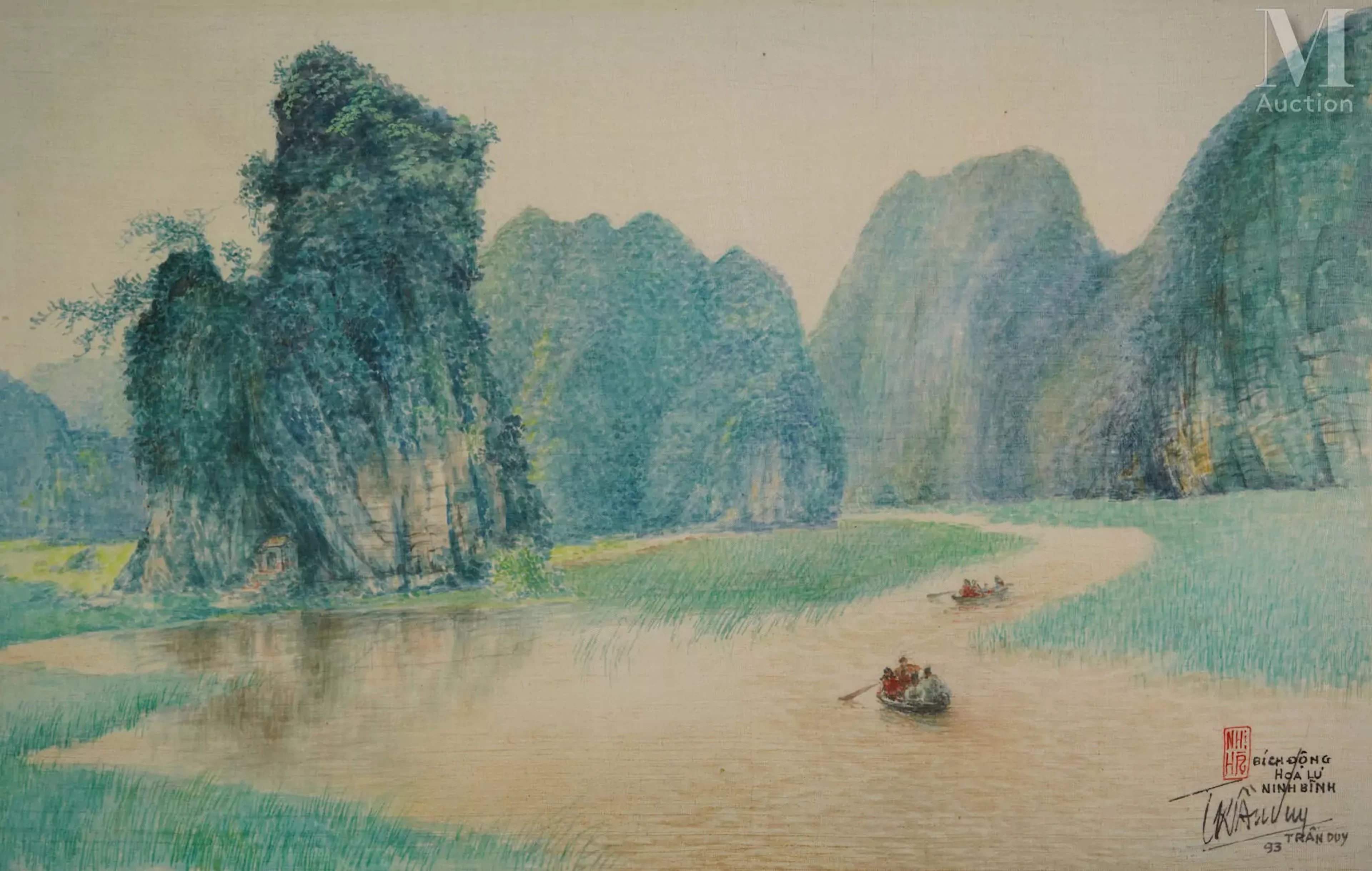 Ⓗ TRẦN DUY (1920 - 2014) "Paysage de Bích Động – Hoa Lư – Ninh Bình", 1993