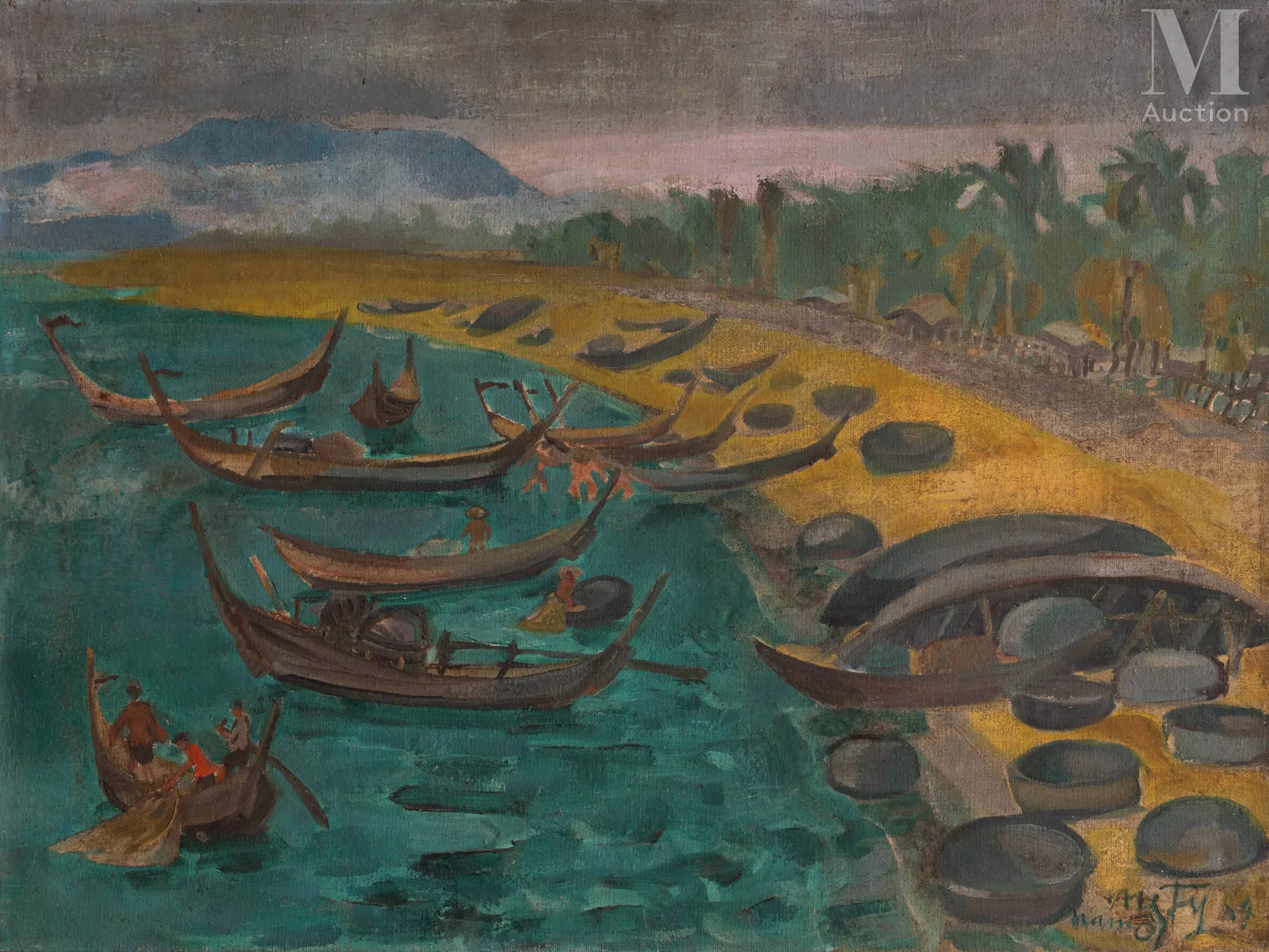 Ⓗ NGUYEN VAN TY (1917 - 1992) "Plage de Nam Ô - Đà Nẵng", 1984