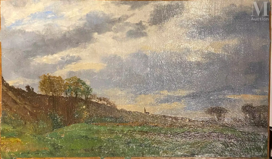 École FRANÇAISE de la fin du XIXe siècle Paysage avec un village et