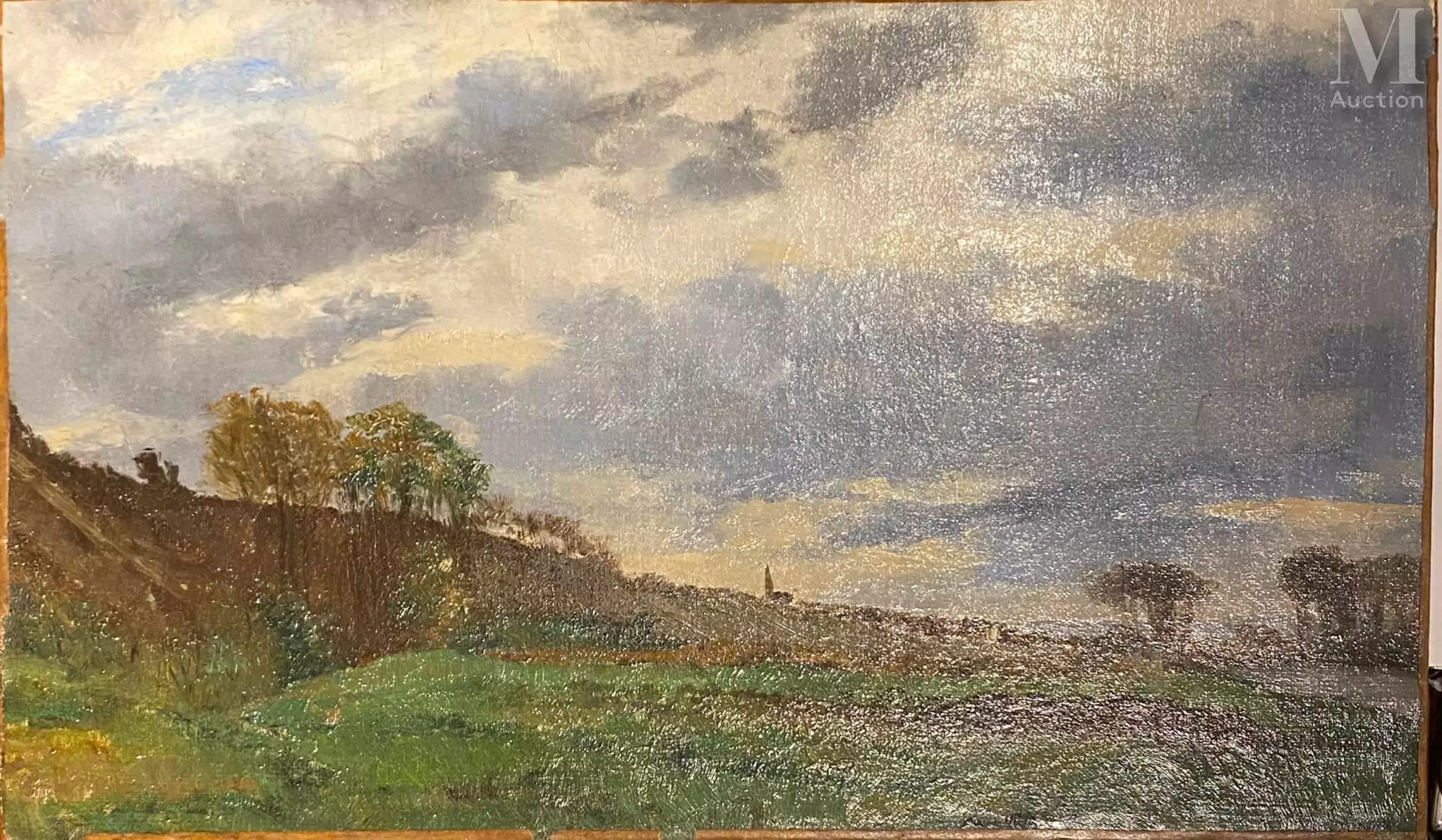 École FRANÇAISE de la fin du XIXe siècle Paysage avec un village et