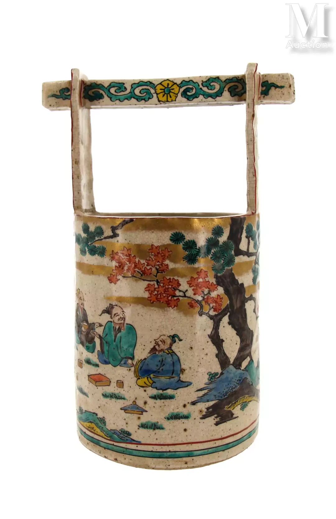 JAPON, Epoque Meiji Baquet à eau dit 'mizusashi' en céramique Kutani
