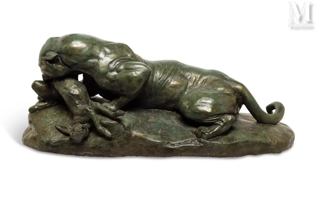 D'après Antoine Louis BARYE (1795-1875) Félin dévorant un animal